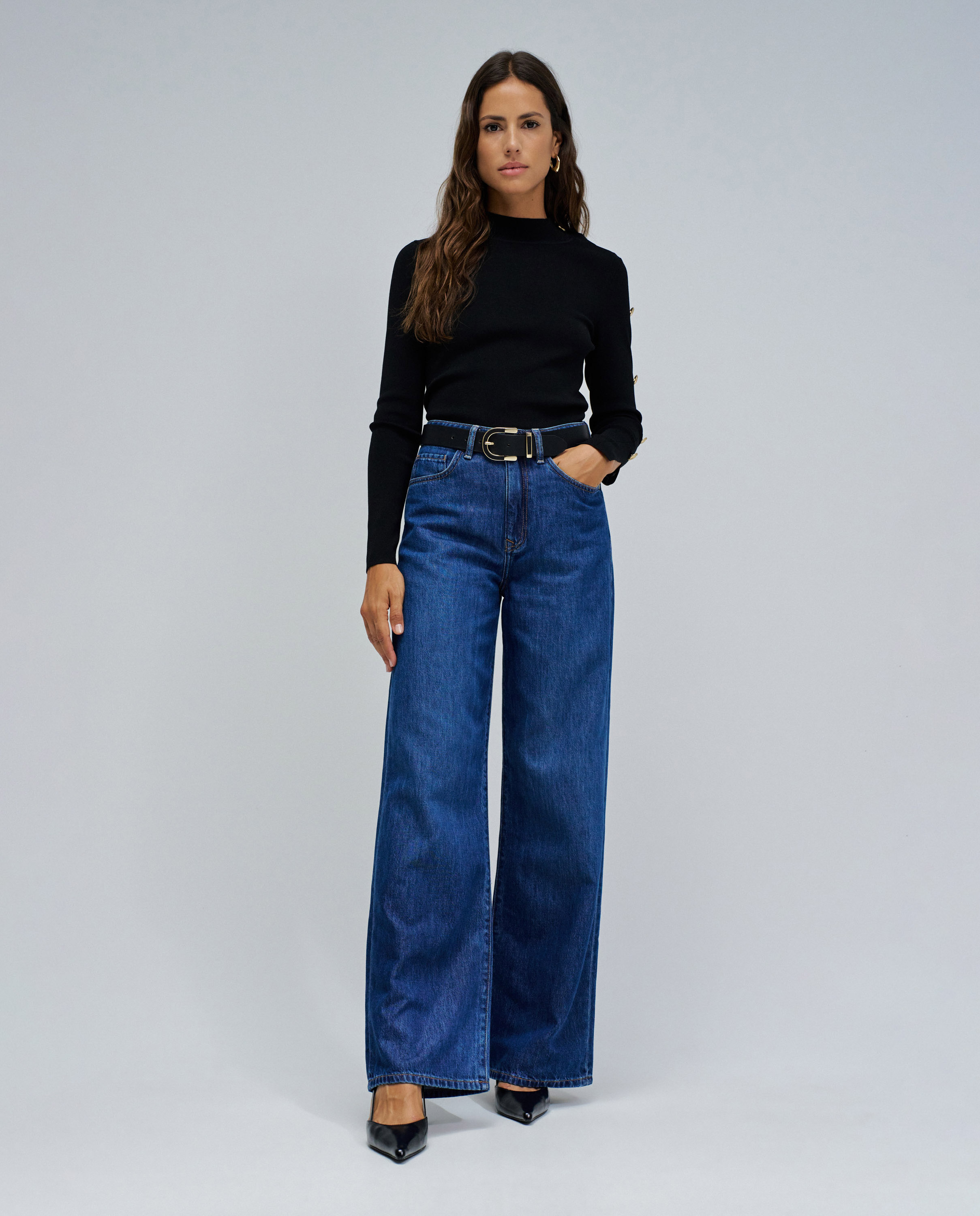 Camisola de Malha com Botões Dourados Preto-5