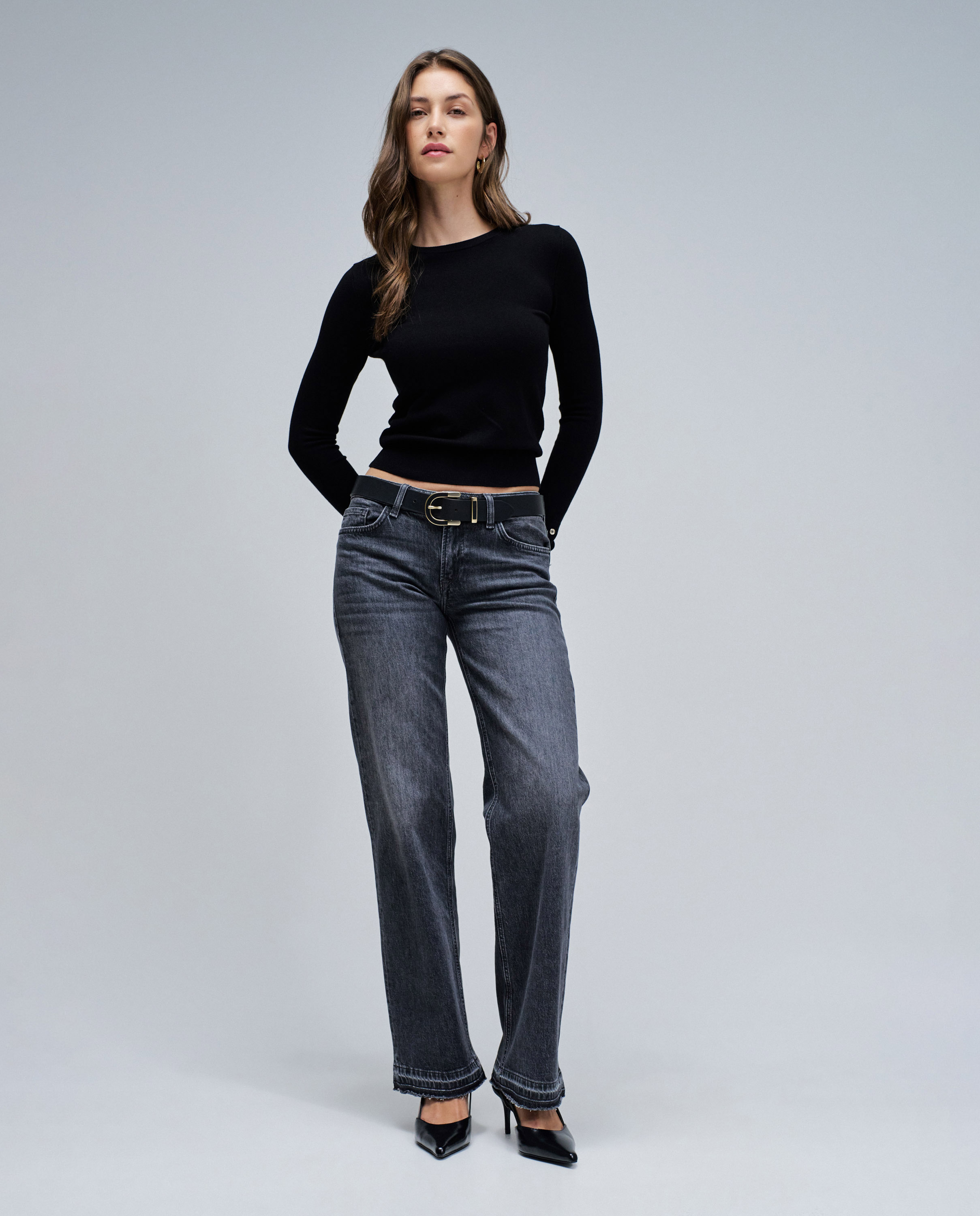 Jeans Low Rise Straight Preto-1