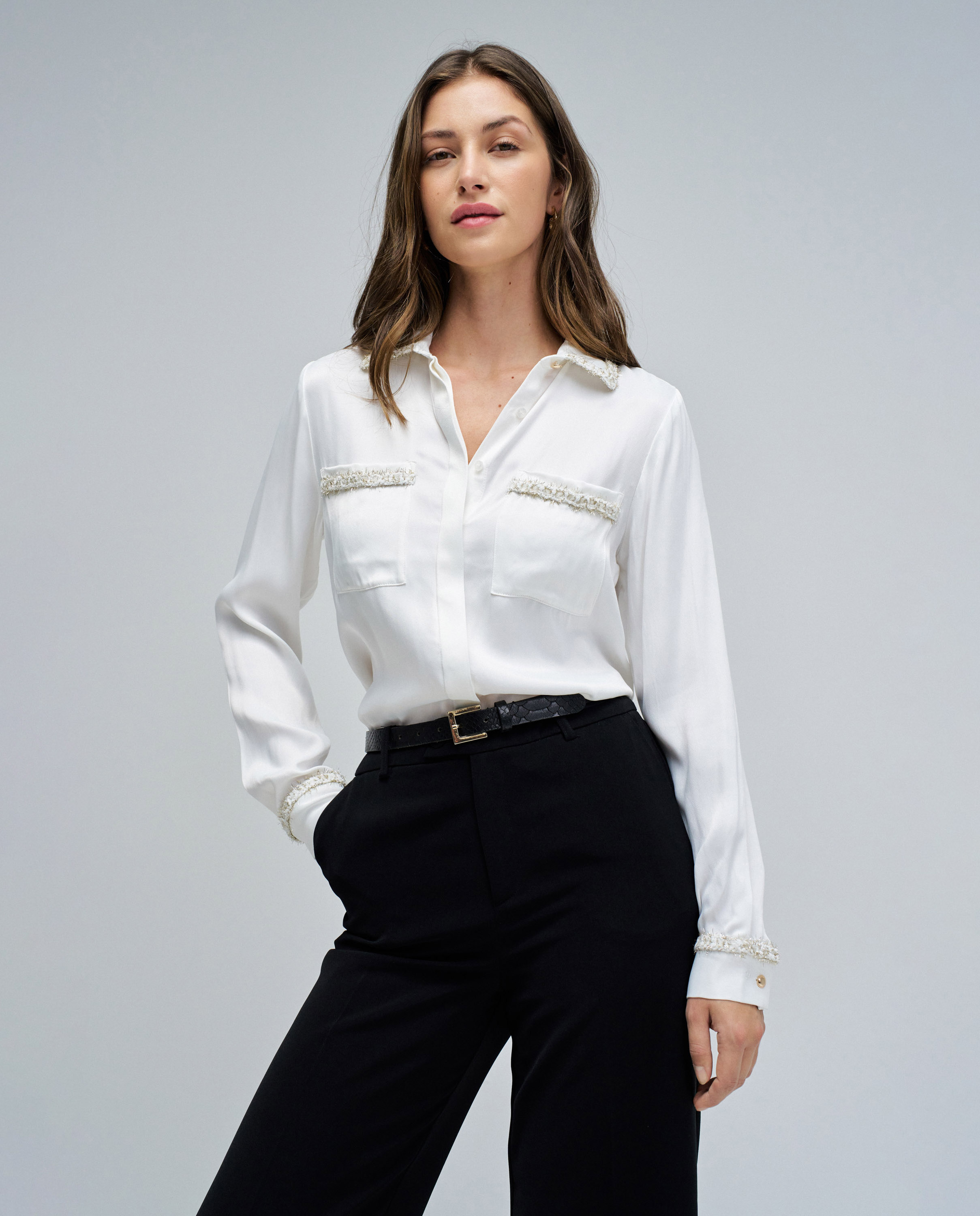 Camisa de Cetim em Tweed Natural-1