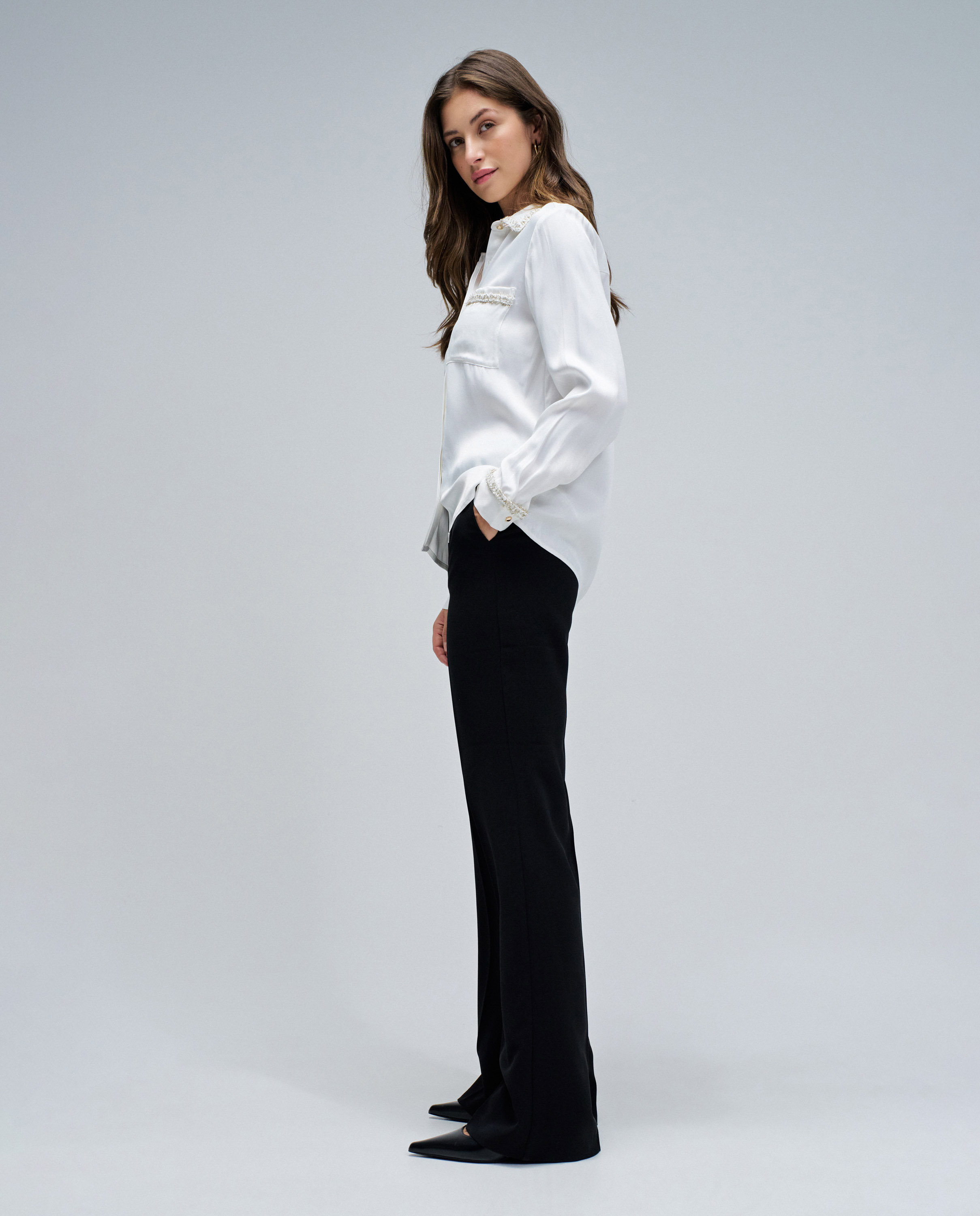 Camisa de Cetim em Tweed Natural-2
