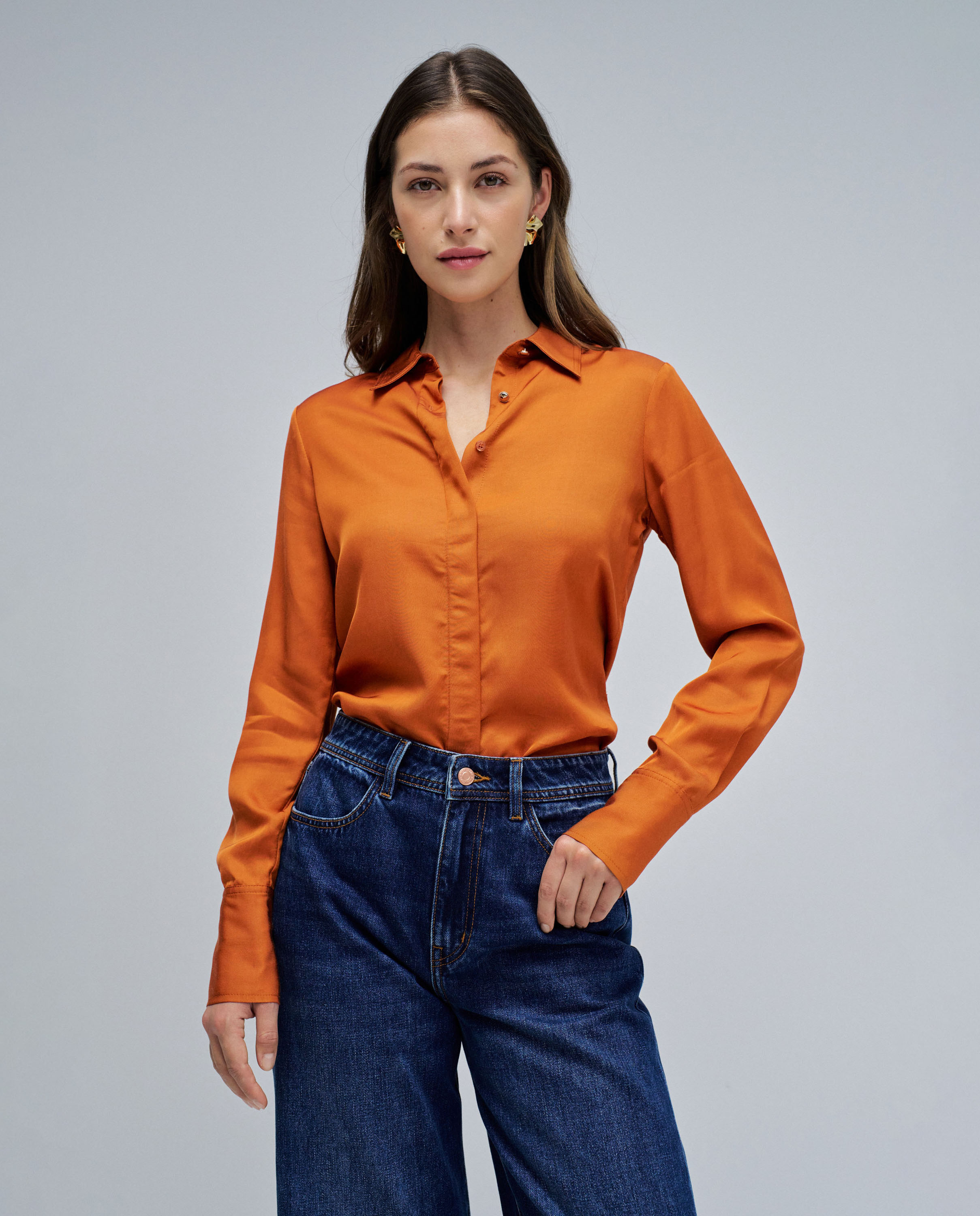 Camisa com Estampado Laranja-1
