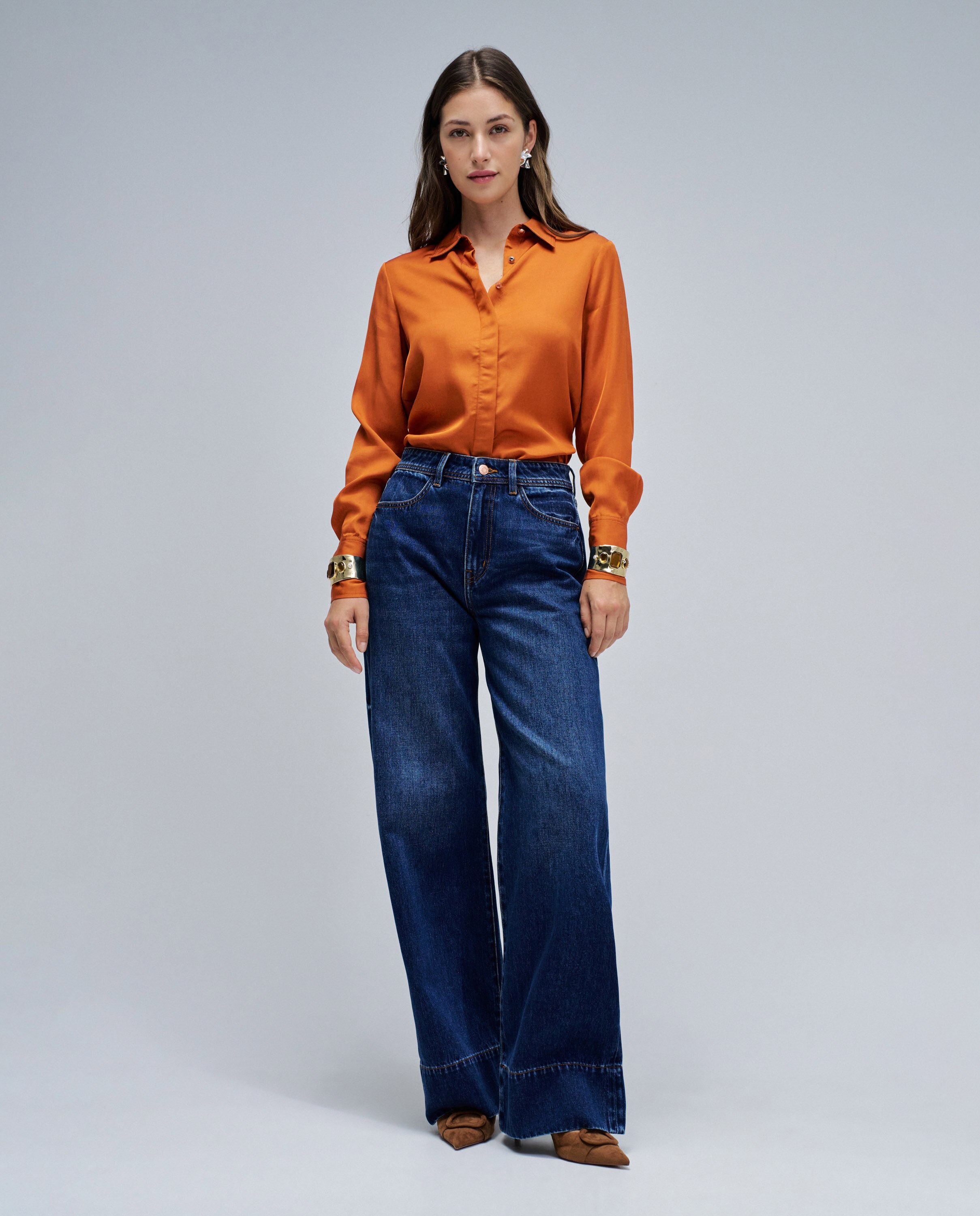 Camisa com Estampado Laranja-5
