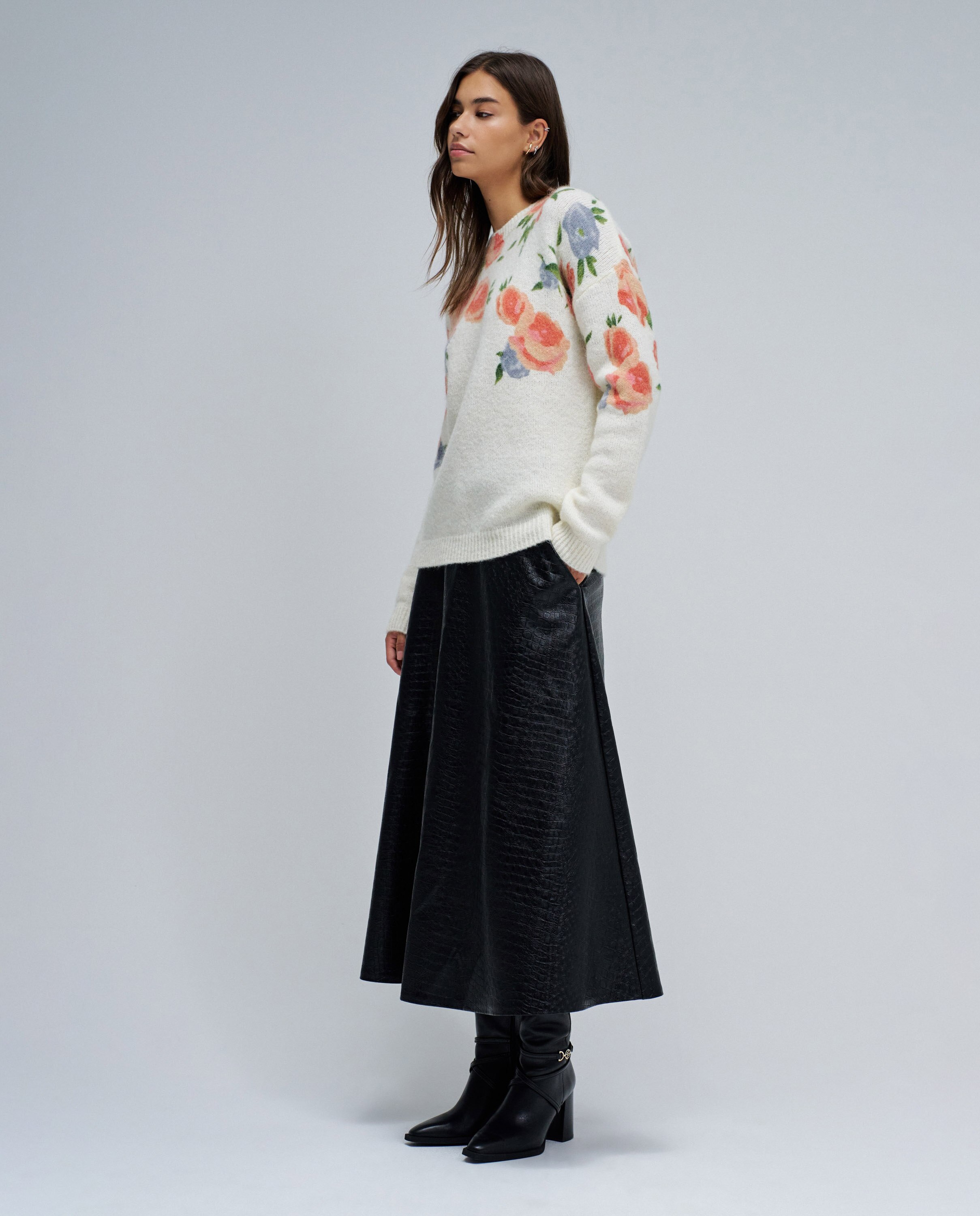 Sweatshirt de Lã e Mohair com Estampado Floral Creme-2