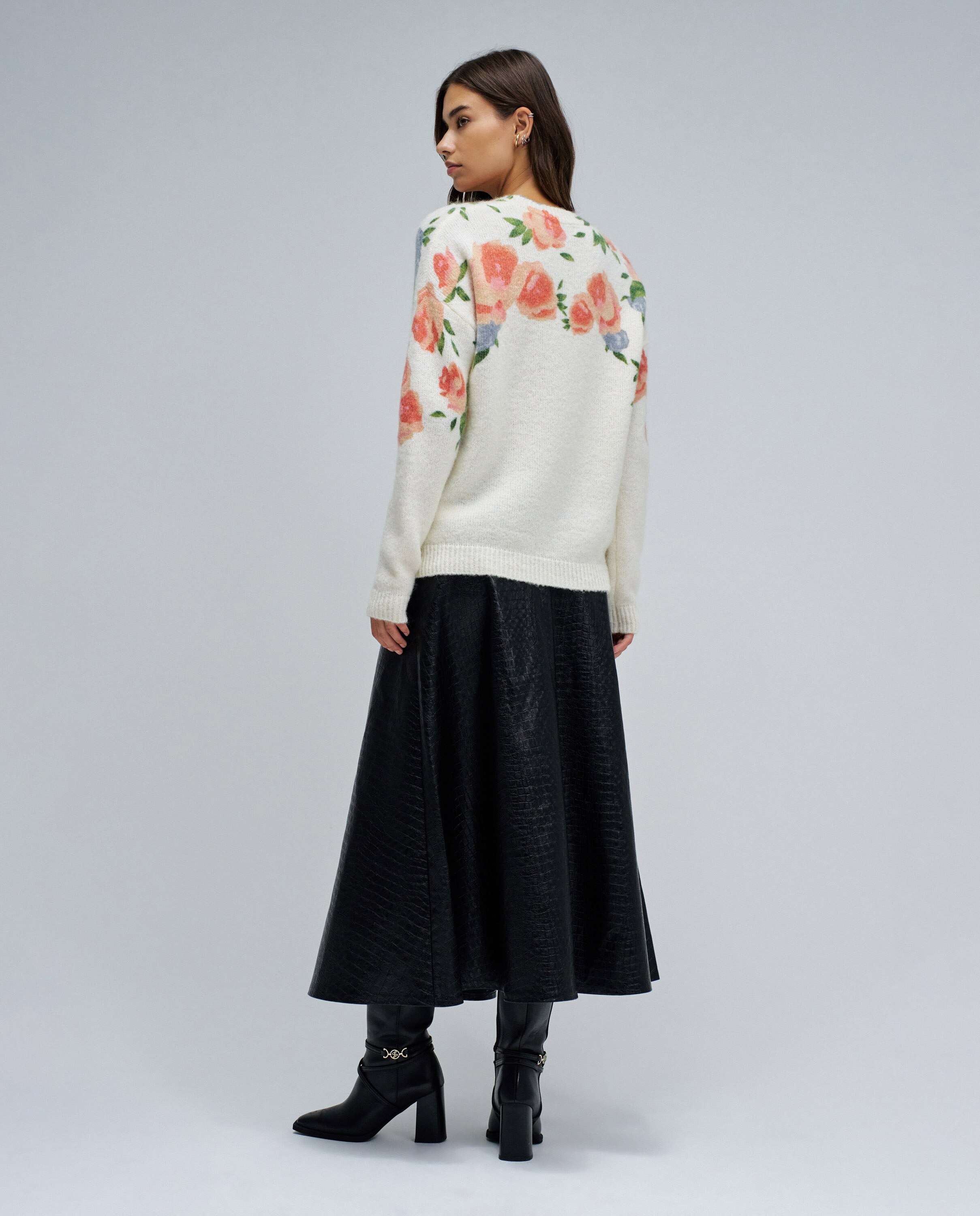 Sweatshirt de Lã e Mohair com Estampado Floral Creme-3