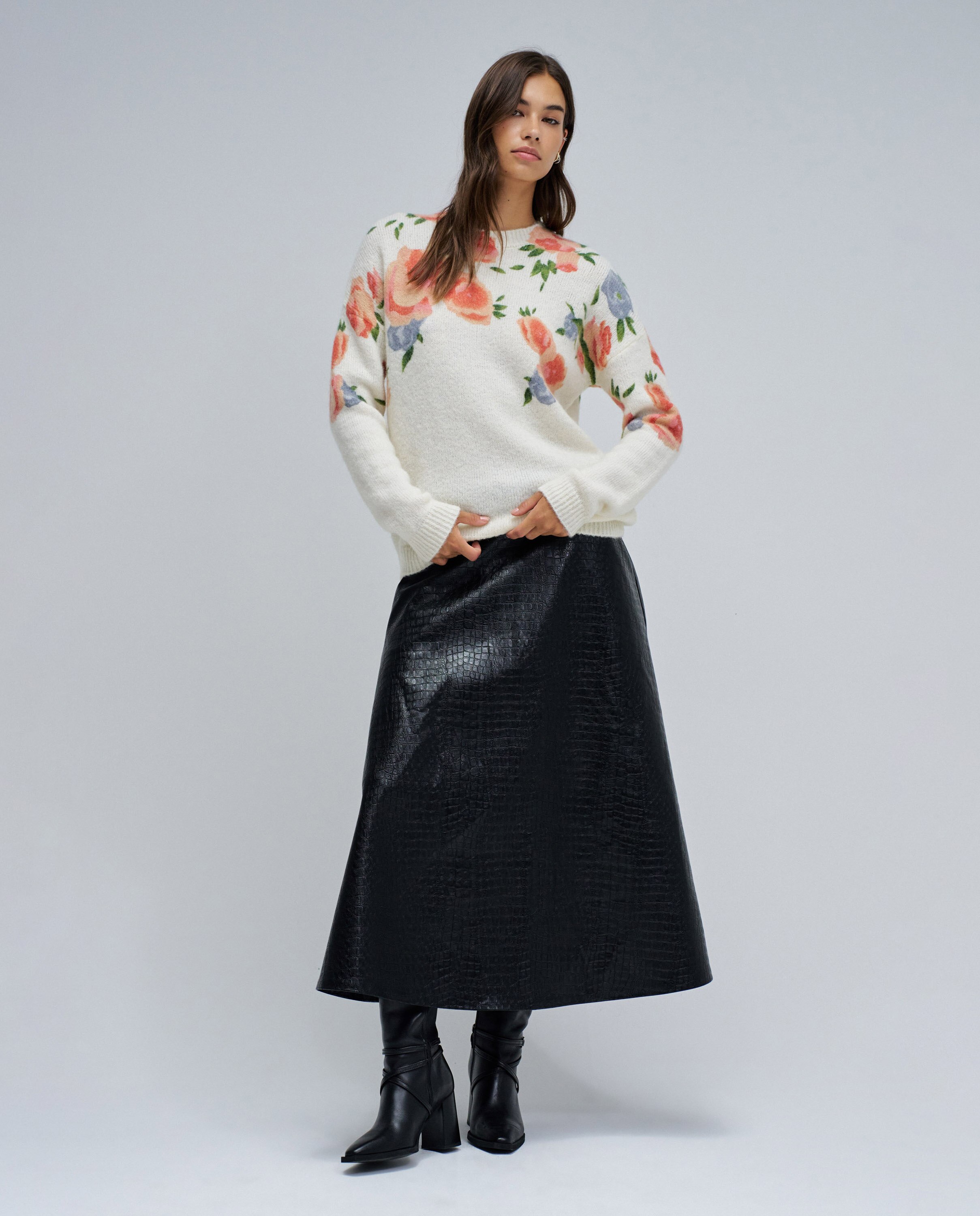 Sweatshirt de Lã e Mohair com Estampado Floral Creme-5