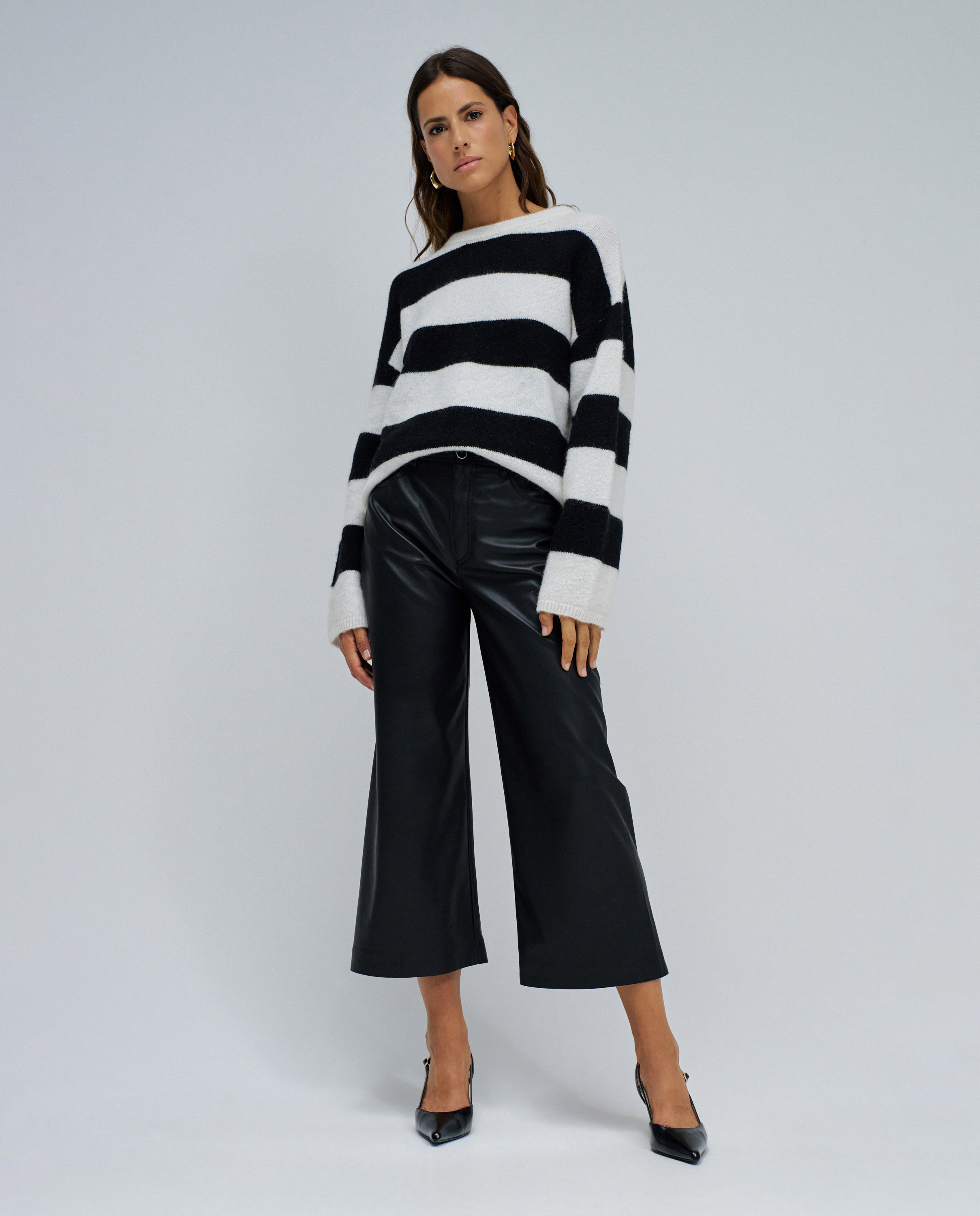 Camisola de Lã e Outros Materiais Às Riscas Preto-5