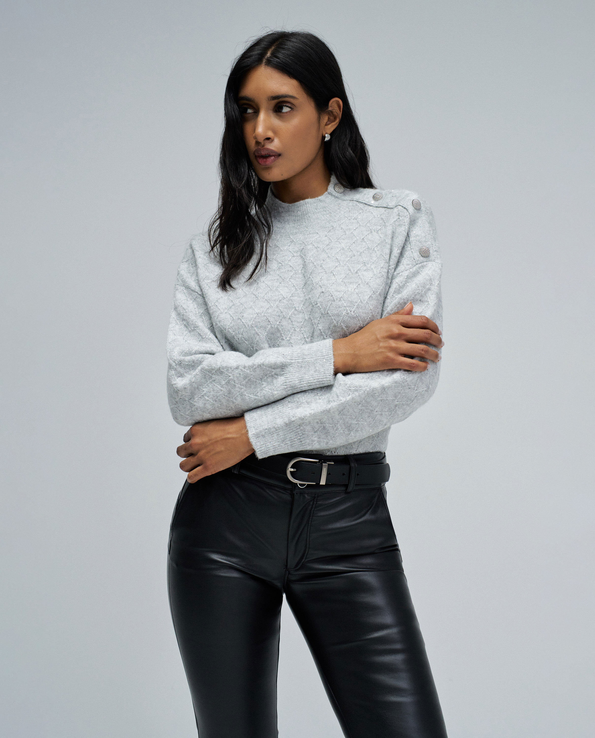 Camisola de Malha com Lurex Cinzento-1