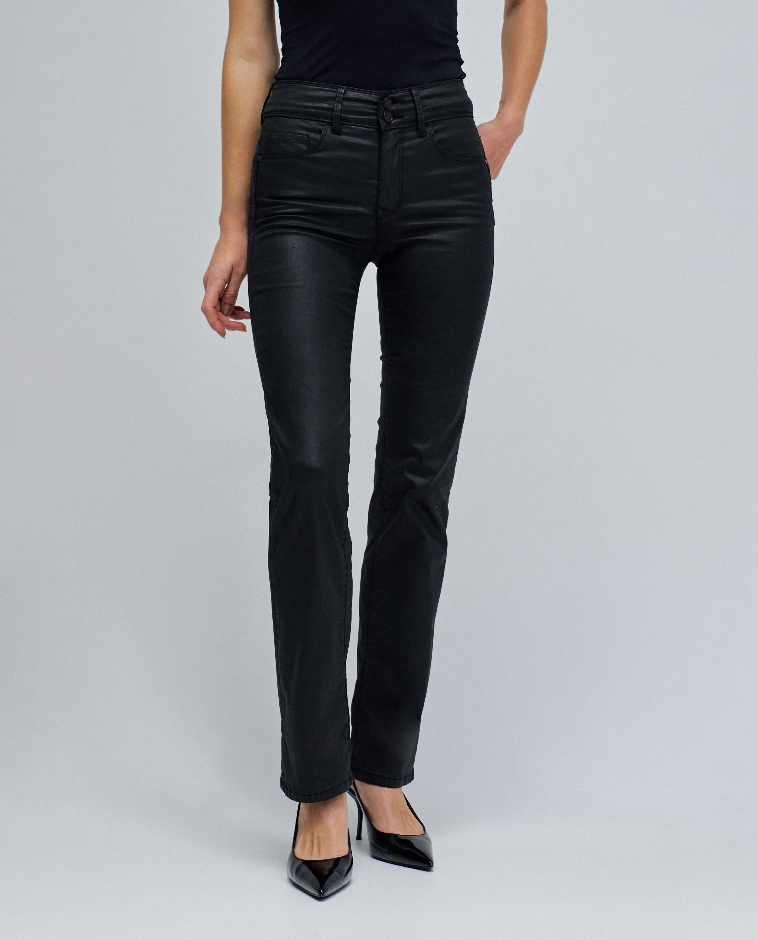 Jeans Secret Push In Straight em Coating Preto-5