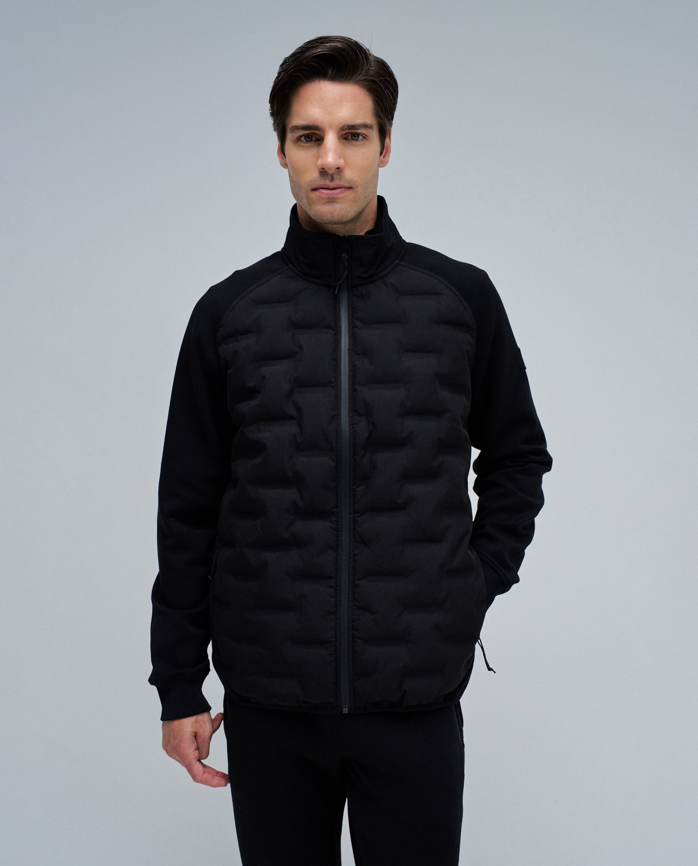 Casaco Acolchoado com Mescla de Materiais Preto-1