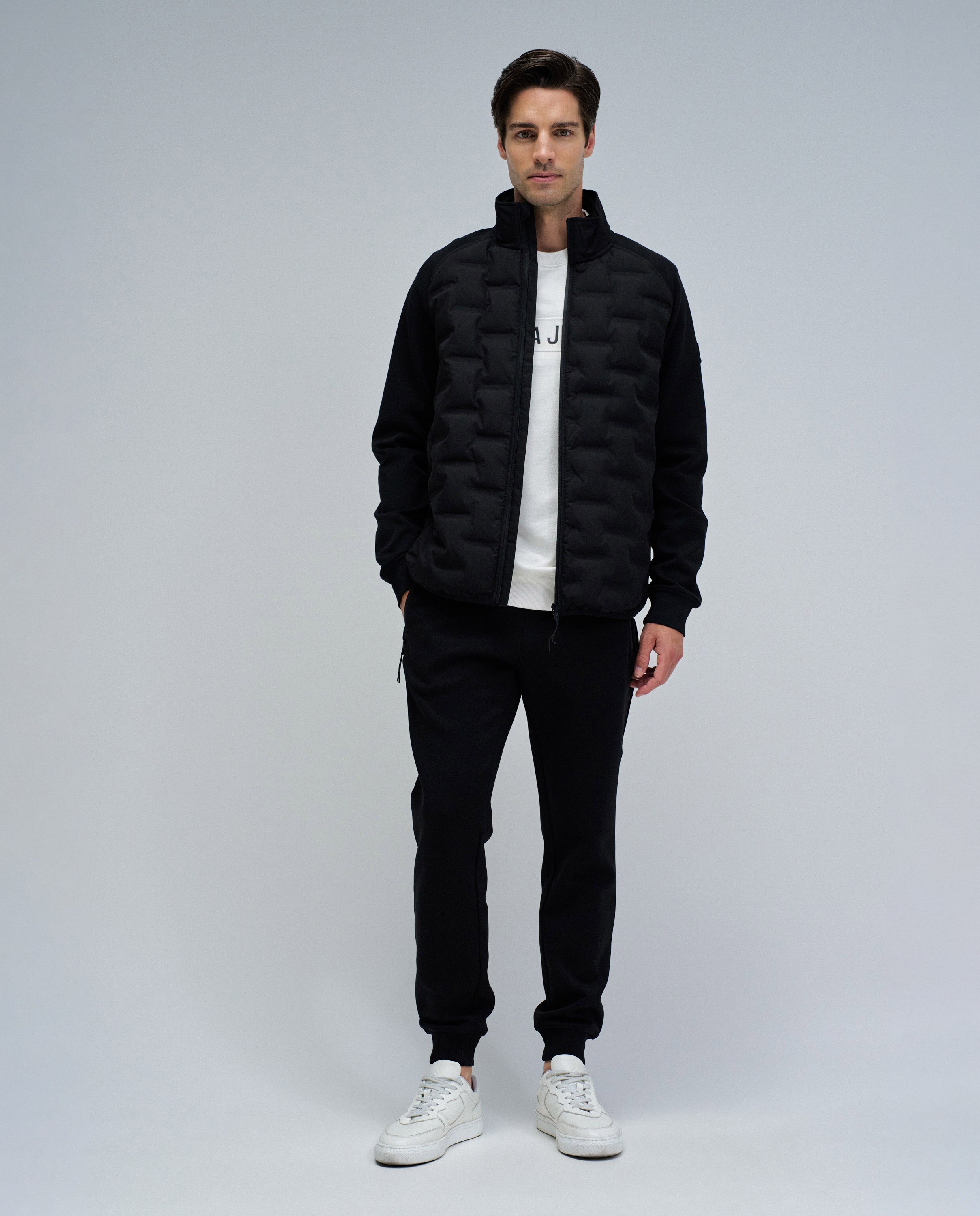 Casaco Acolchoado com Mescla de Materiais Preto-5