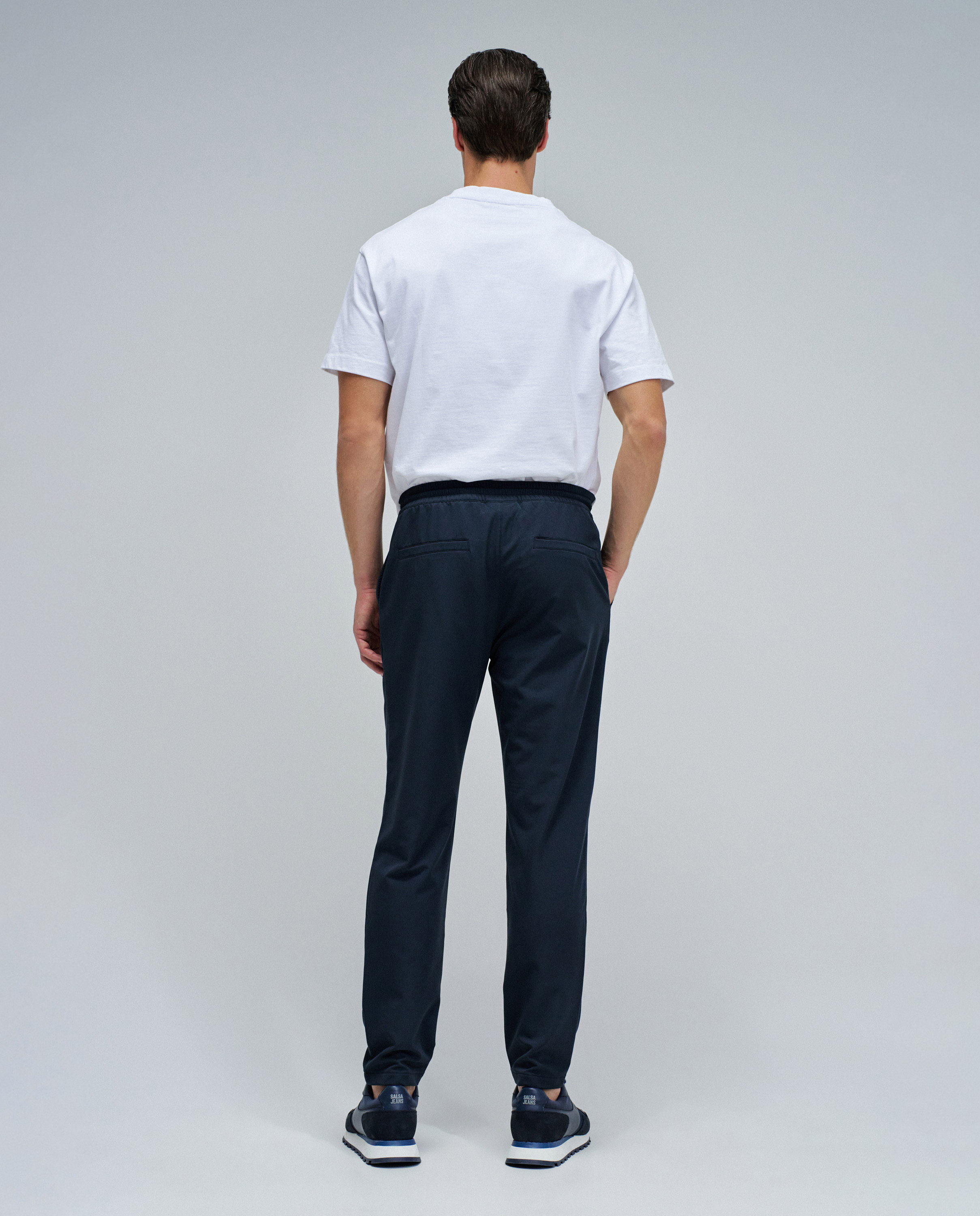 Calças Joggers Slim Fit em Tecido Azul-escuro-3