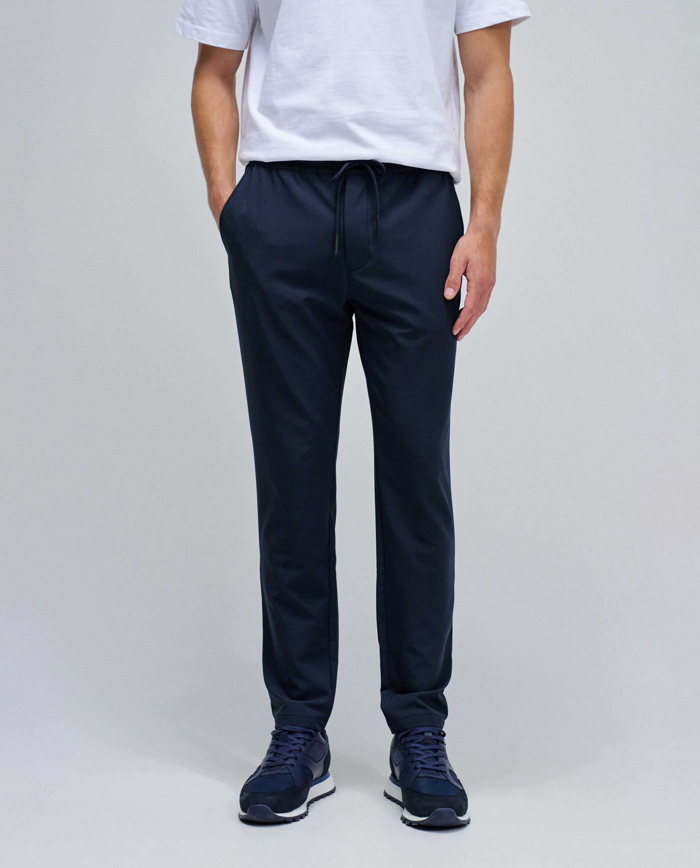 Calças Joggers Slim Fit em Tecido Azul-escuro-5