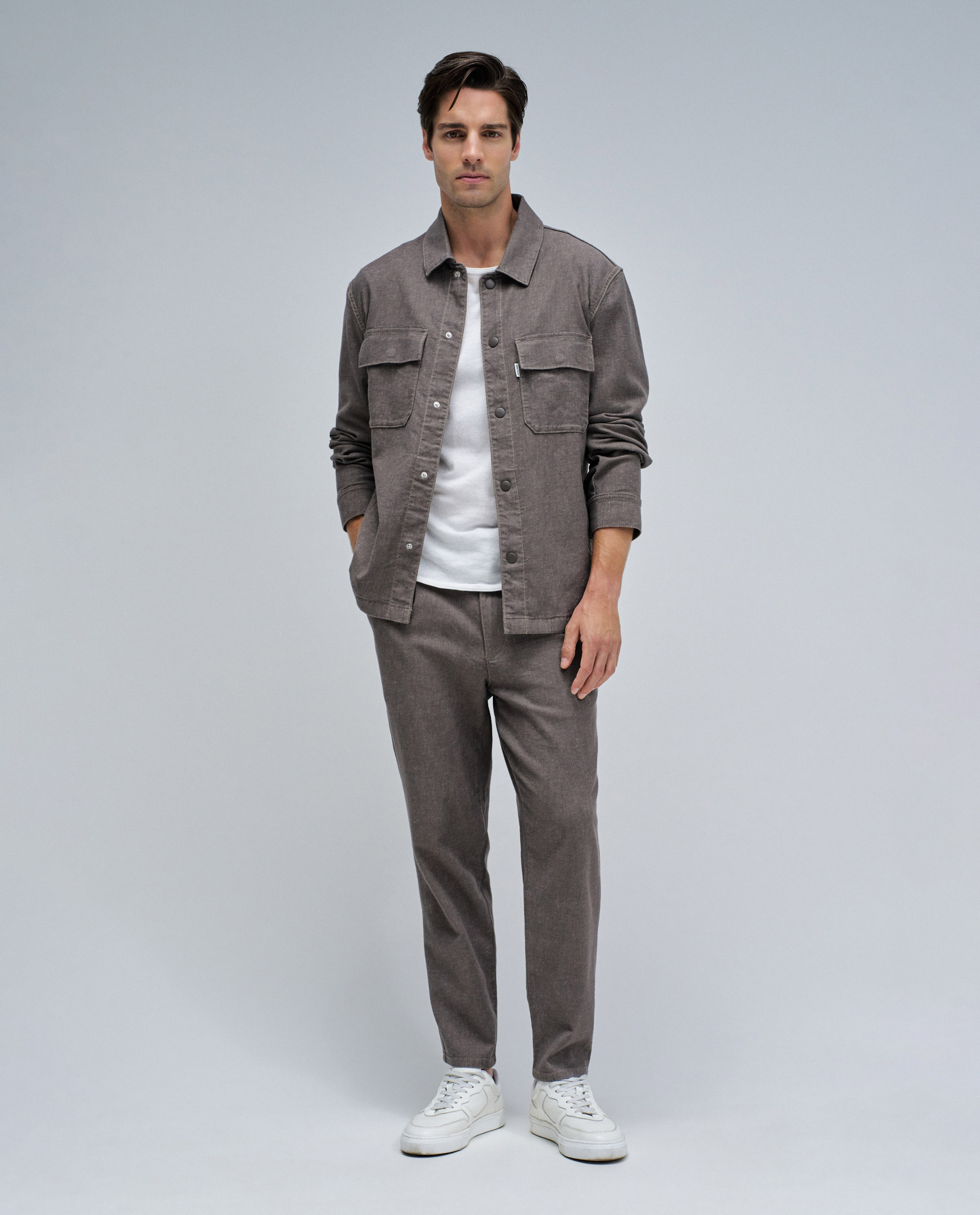 Calças Joggers Regular Fit com Linho Castanho-escuro-1