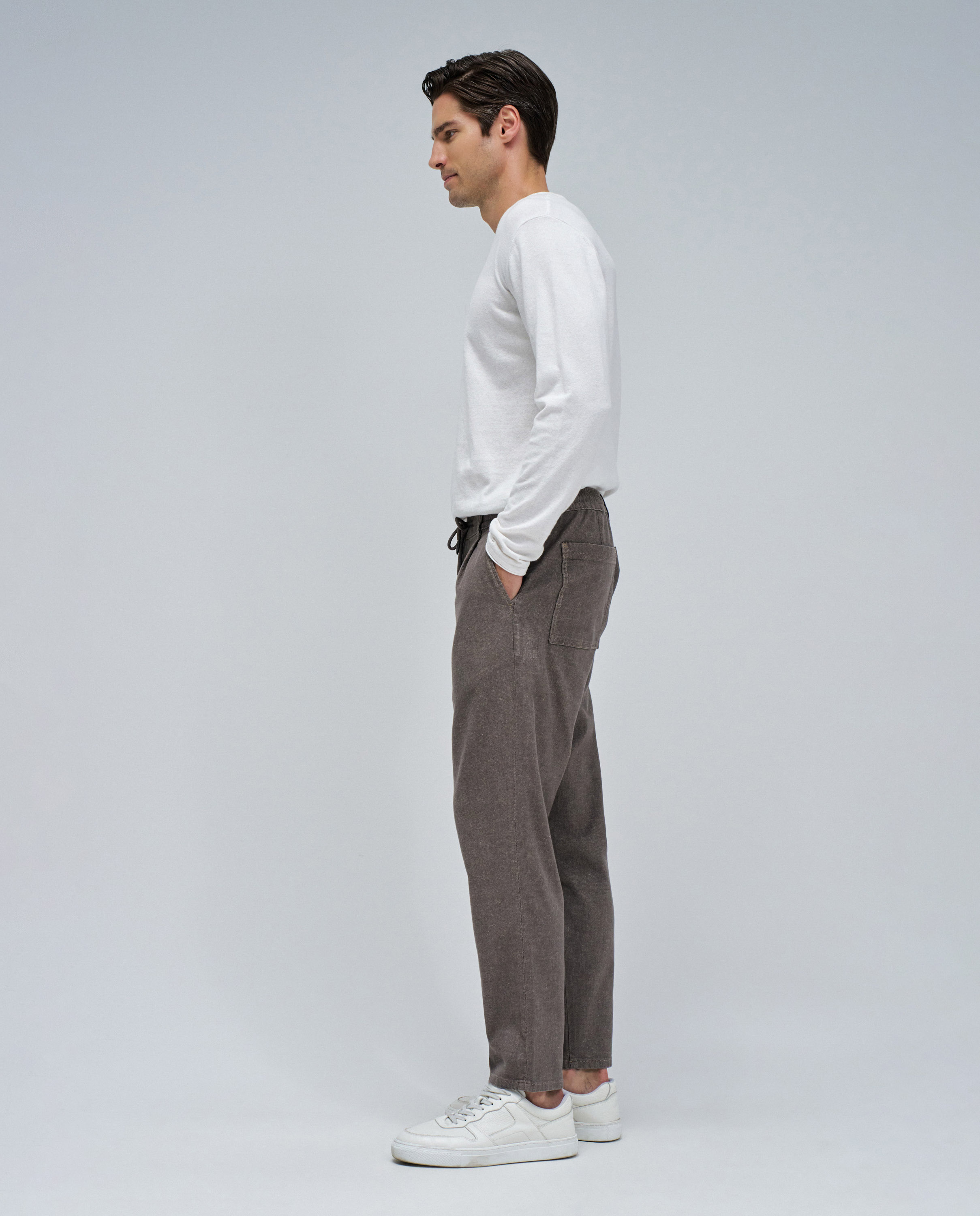 Calças Joggers Regular Fit com Linho Castanho-escuro-2