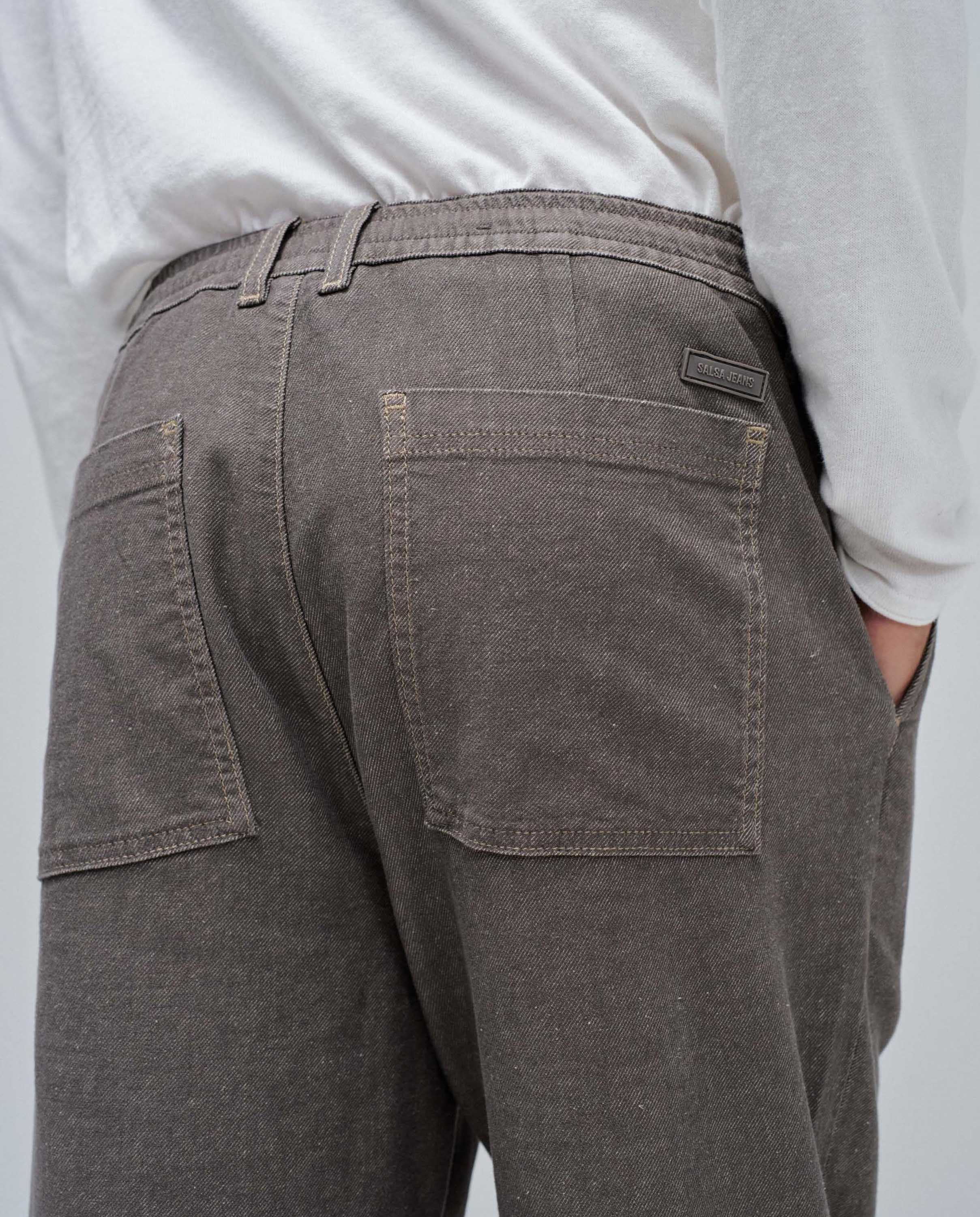 Calças Joggers Regular Fit com Linho Castanho-escuro-4