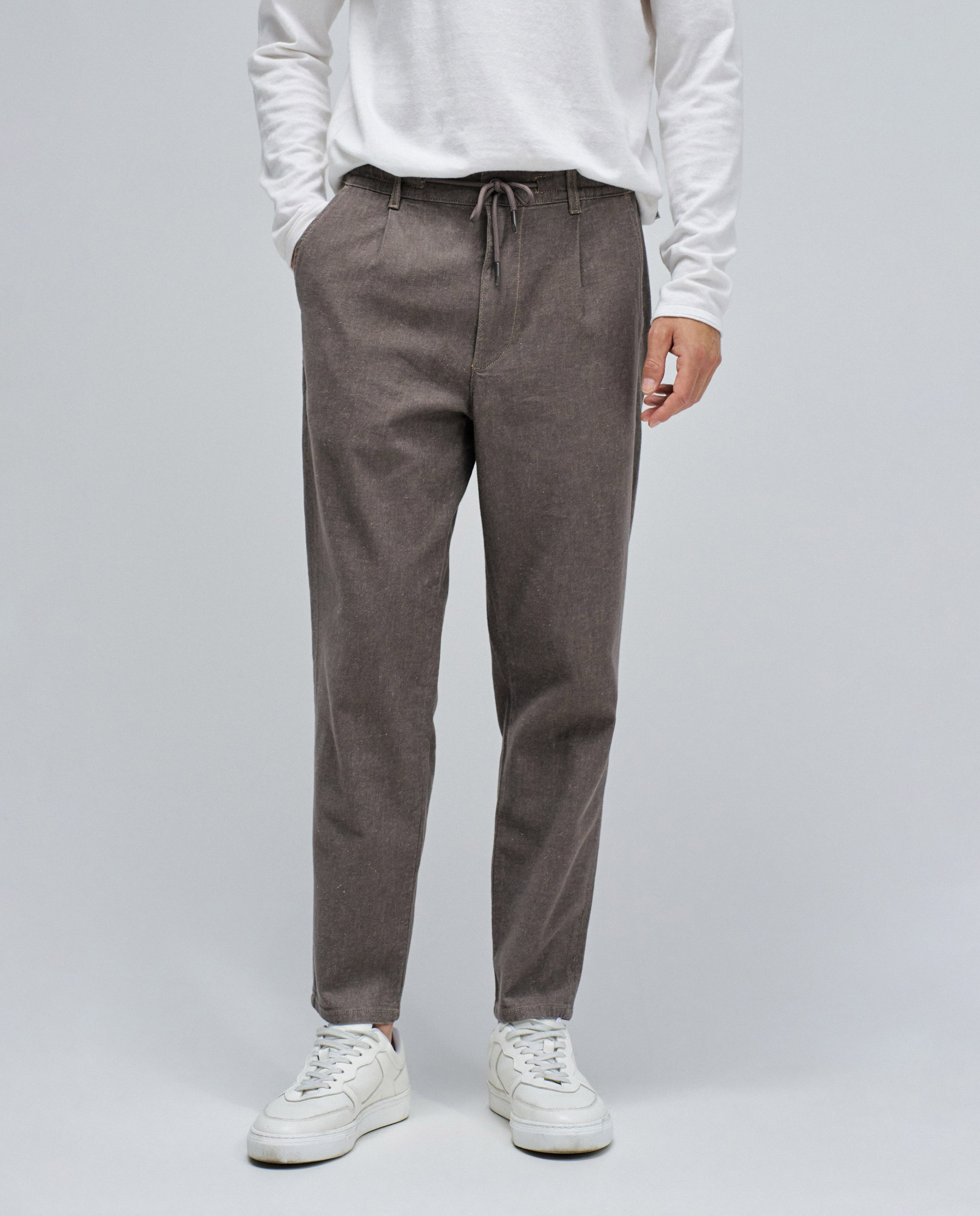 Calças Joggers Regular Fit com Linho Castanho-escuro-5