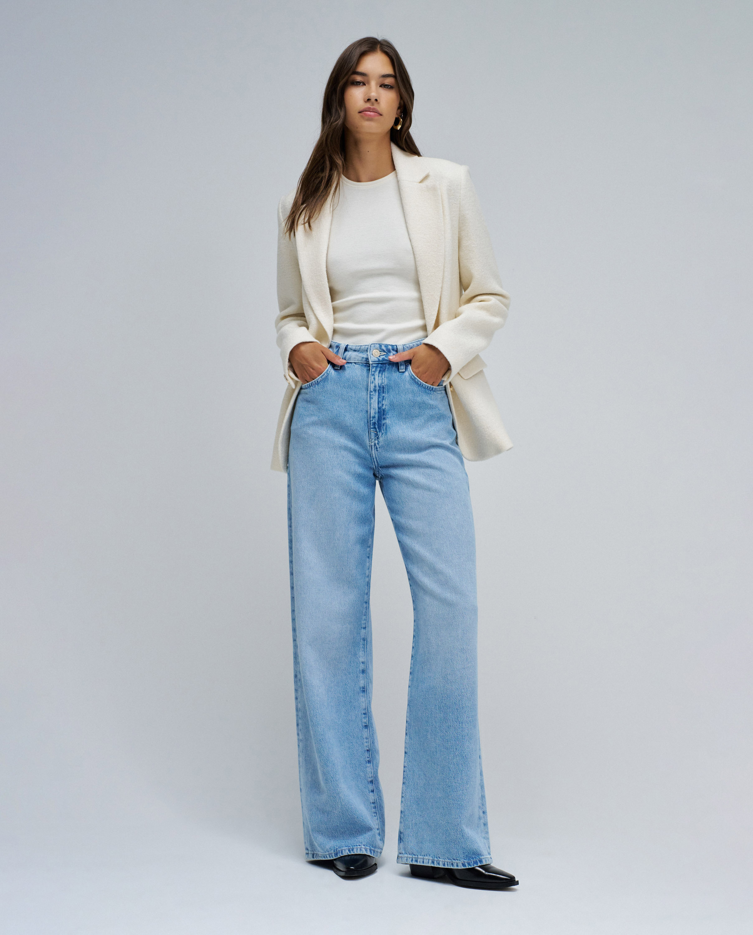 Jeans Wide Leg de Cintura Subida Azul-1