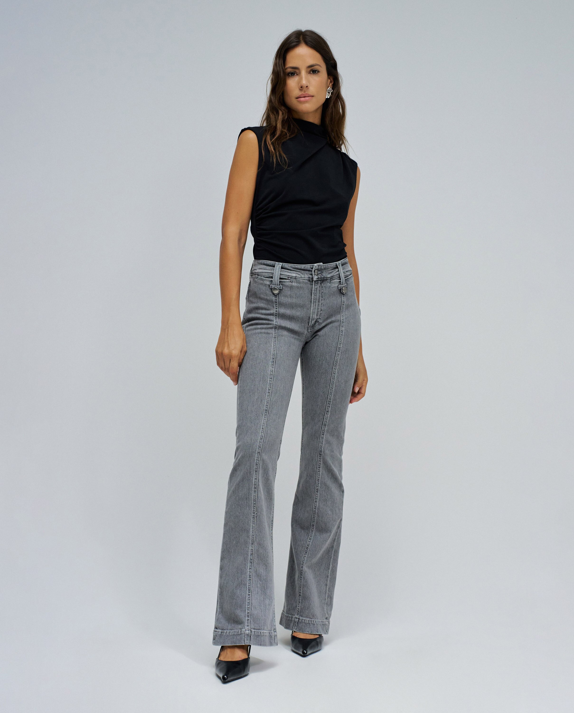 Jeans Destiny Push Up Flare Cinzento-1