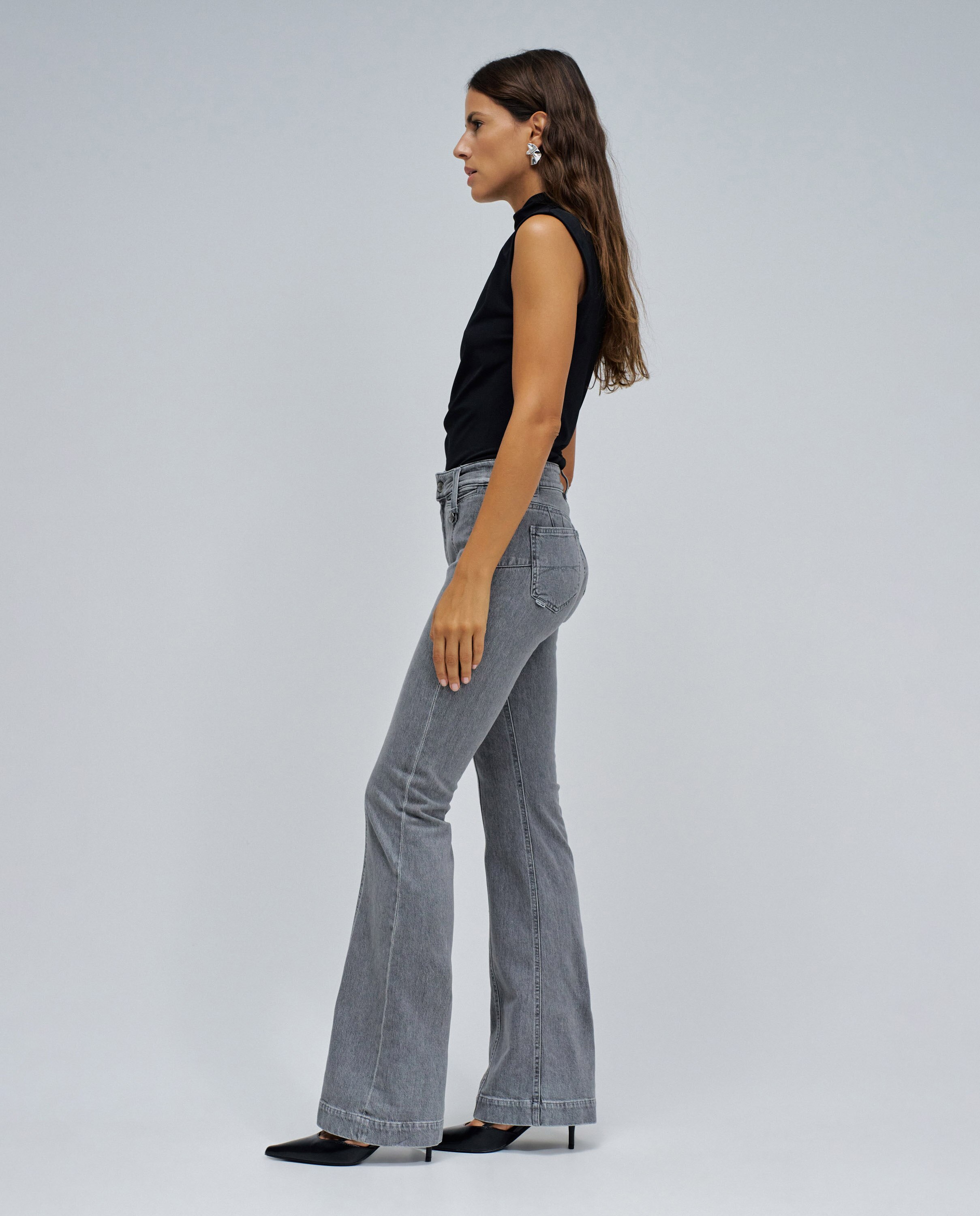 Jeans Destiny Push Up Flare Cinzento-2