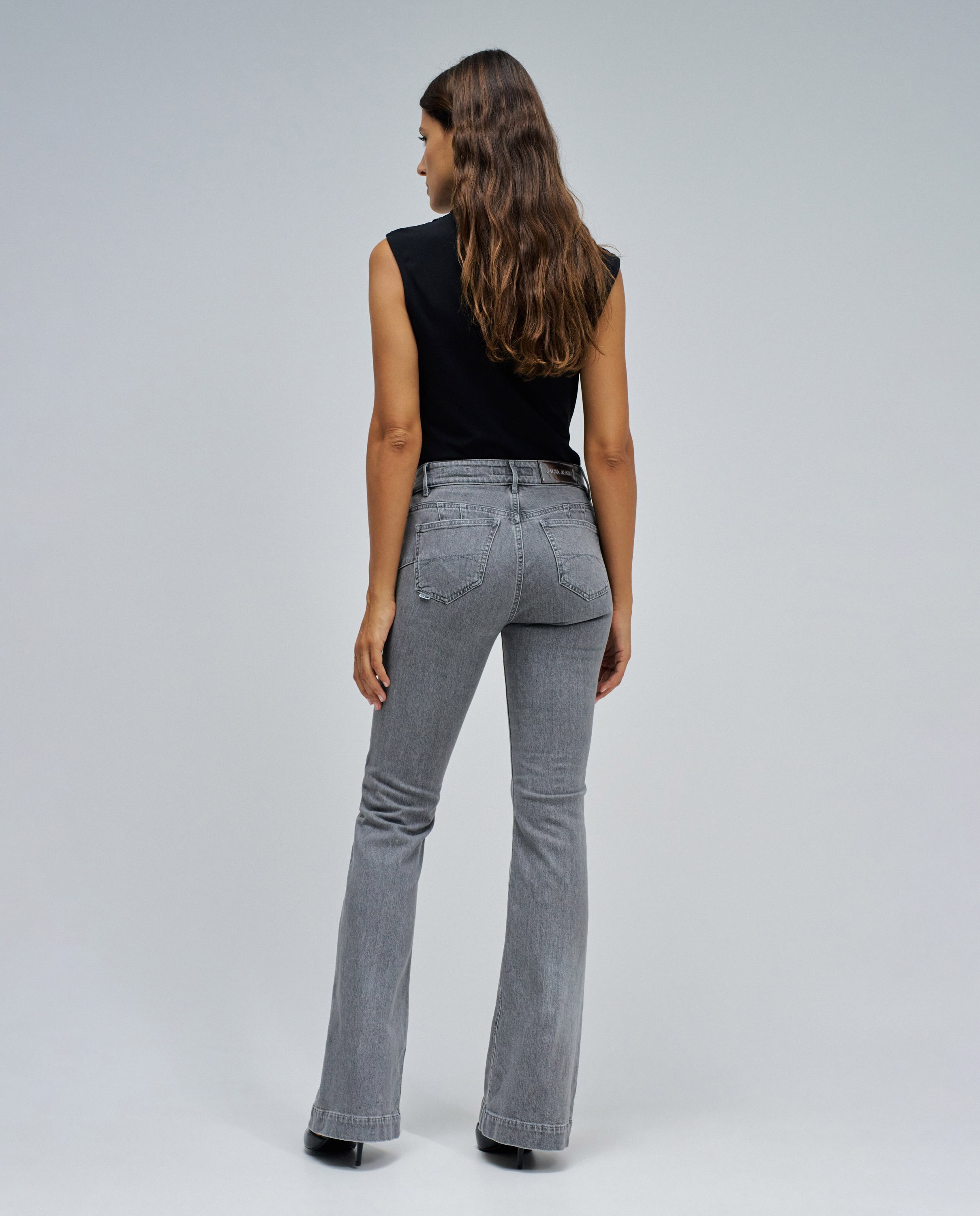 Jeans Destiny Push Up Flare Cinzento-3