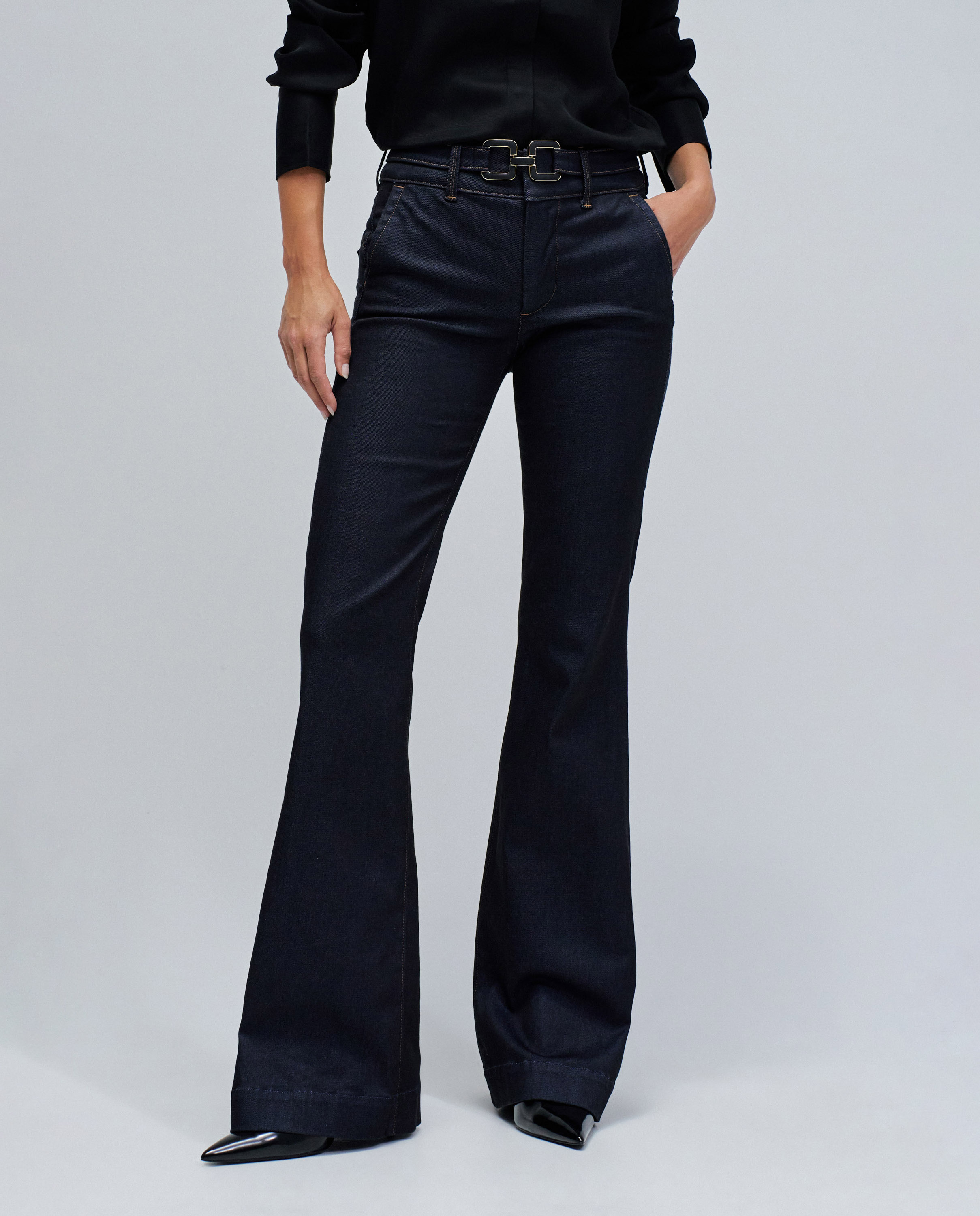 Jeans Calças Chino Push In Flare Azul-1