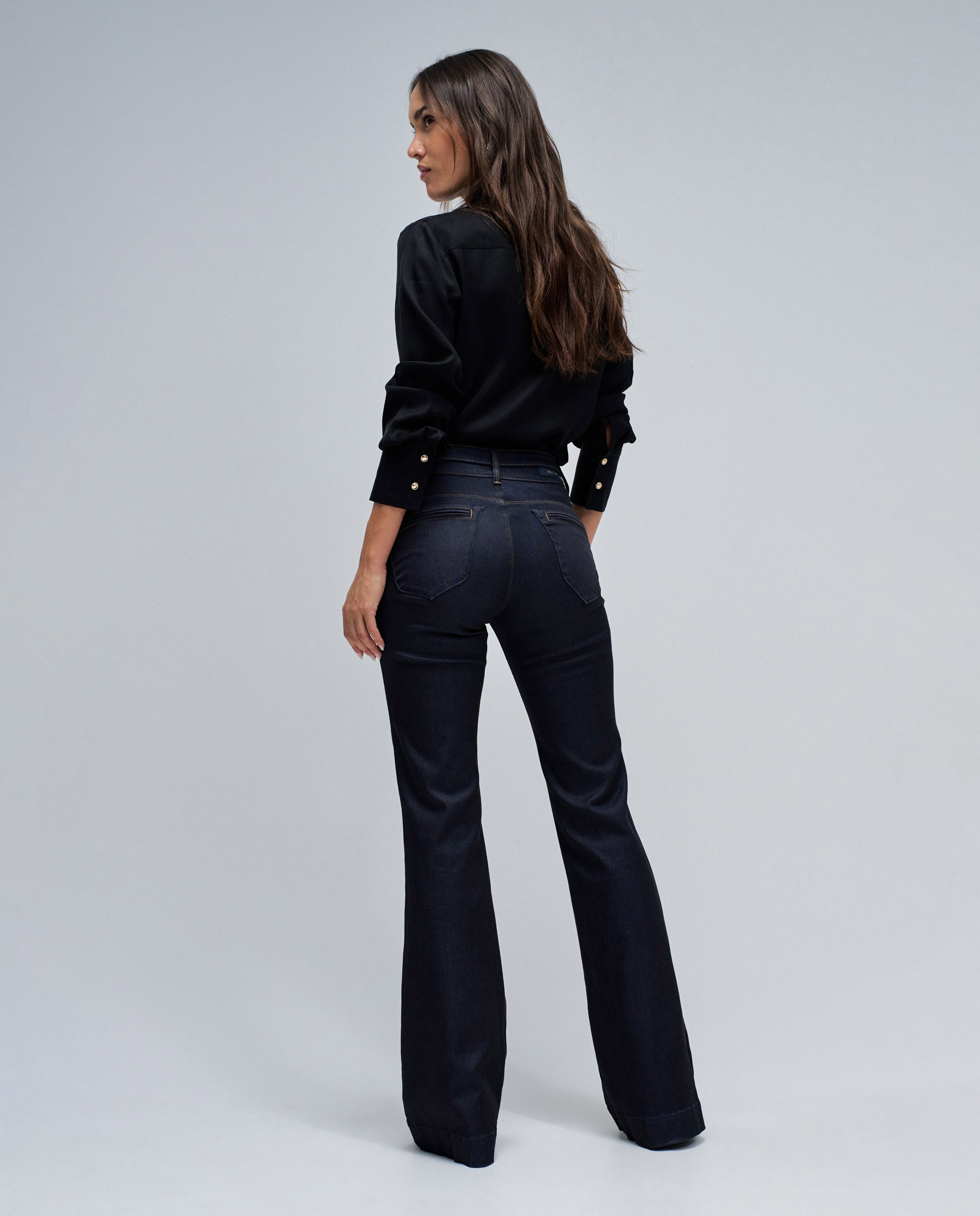 Jeans Calças Chino Push In Flare Azul-3