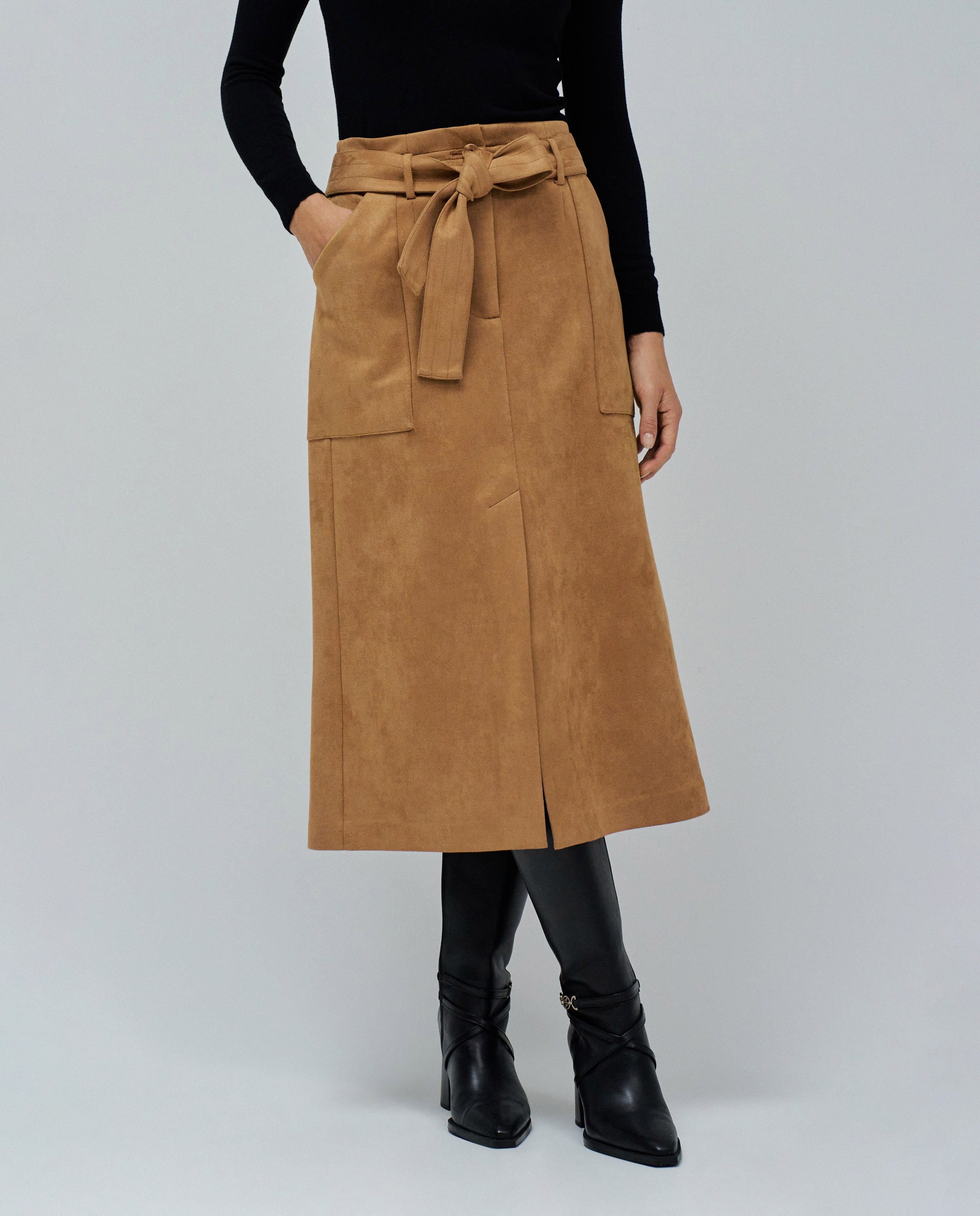 Saia Midi de Camurça Camel-1
