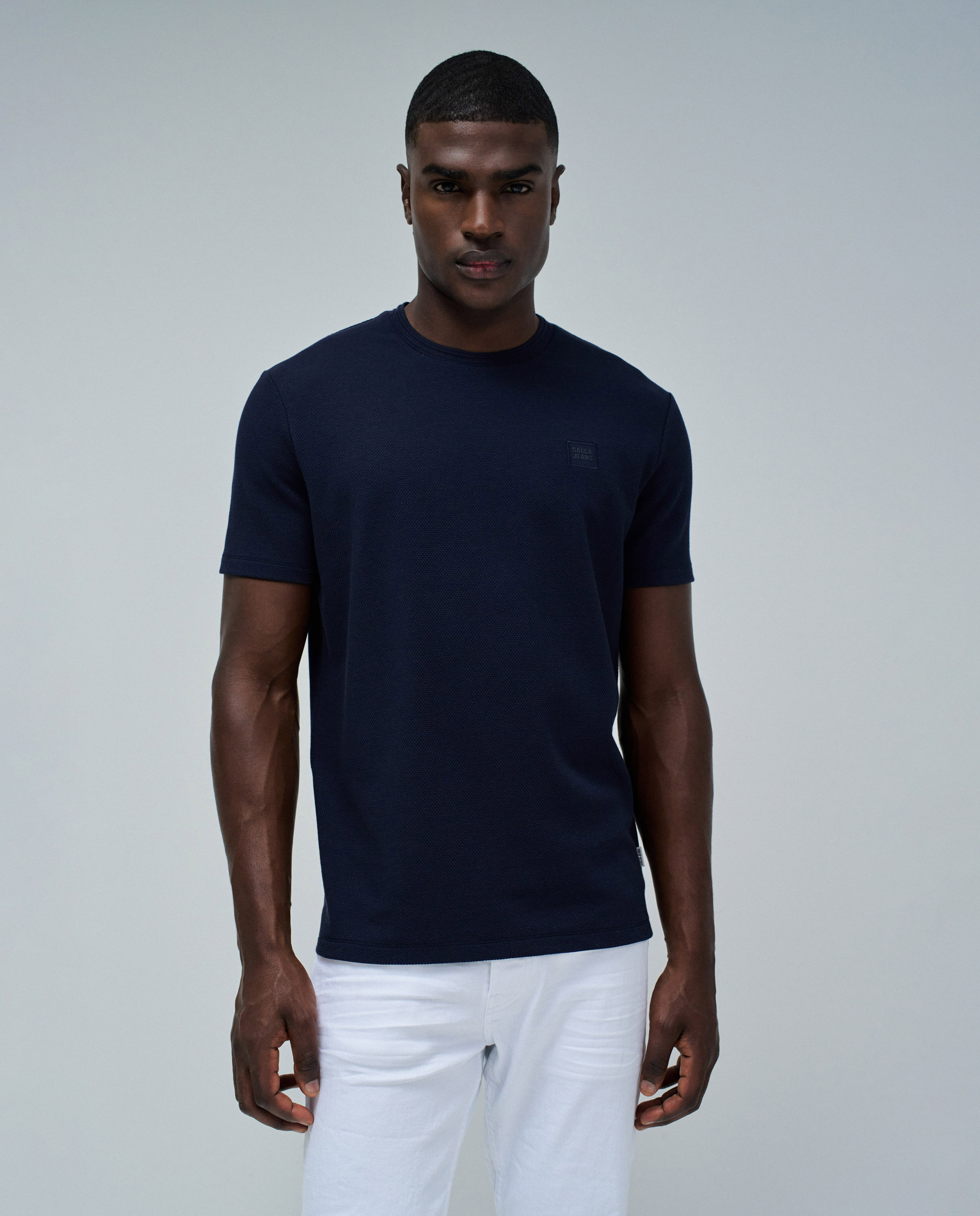 T-shirt com Textura Azul-escuro-1