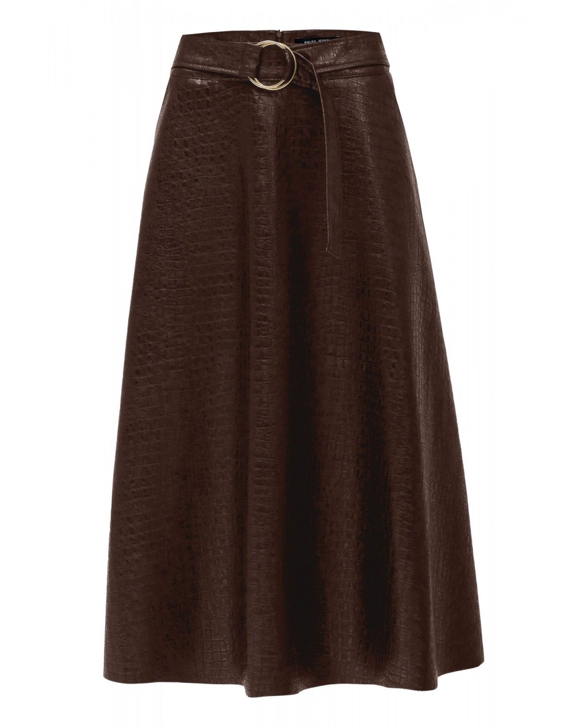 Saia Midi Efeito Pele com Cinto Castanho-6