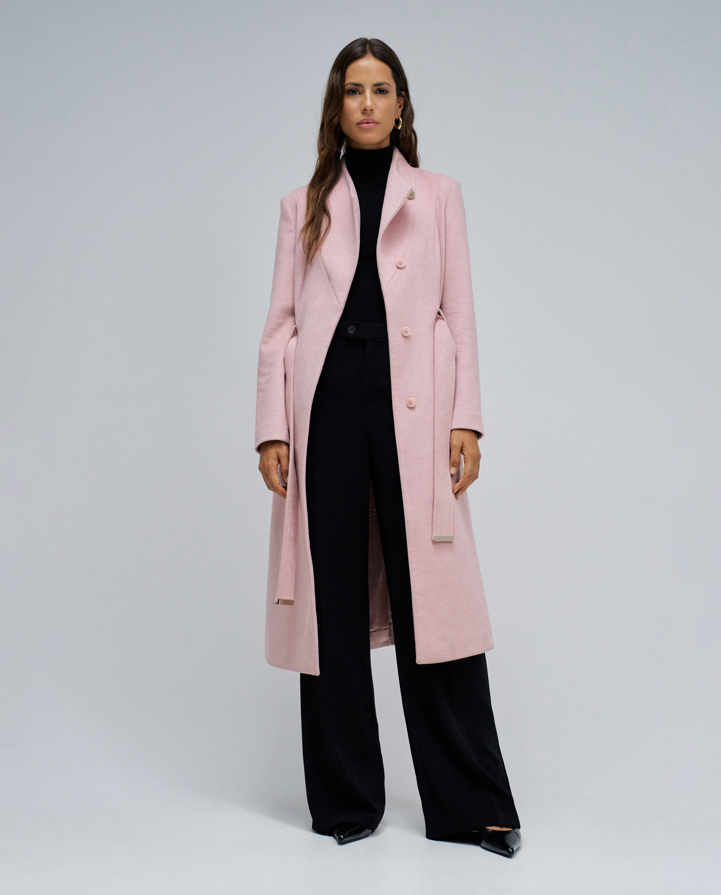 Sobretudo de Pano Grace Comprido com Cinto Rosa-5