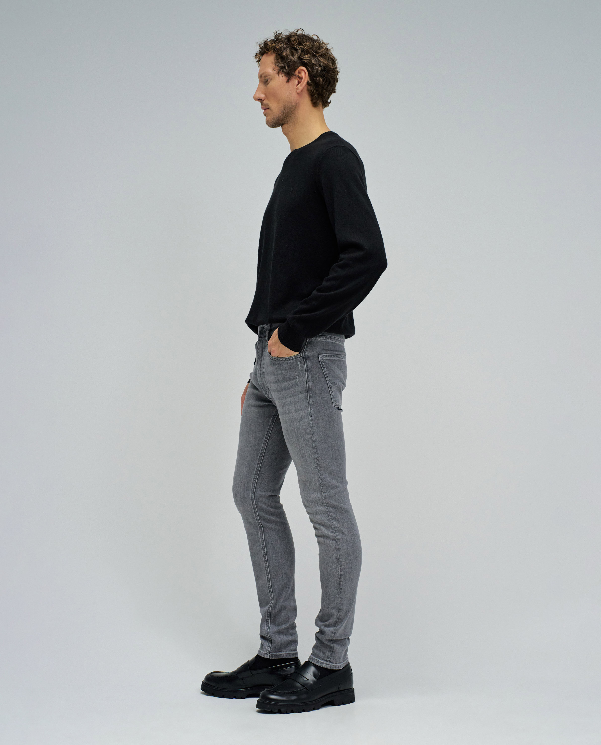 Jeans Skinny com Cinco Bolsos Cinzento-2