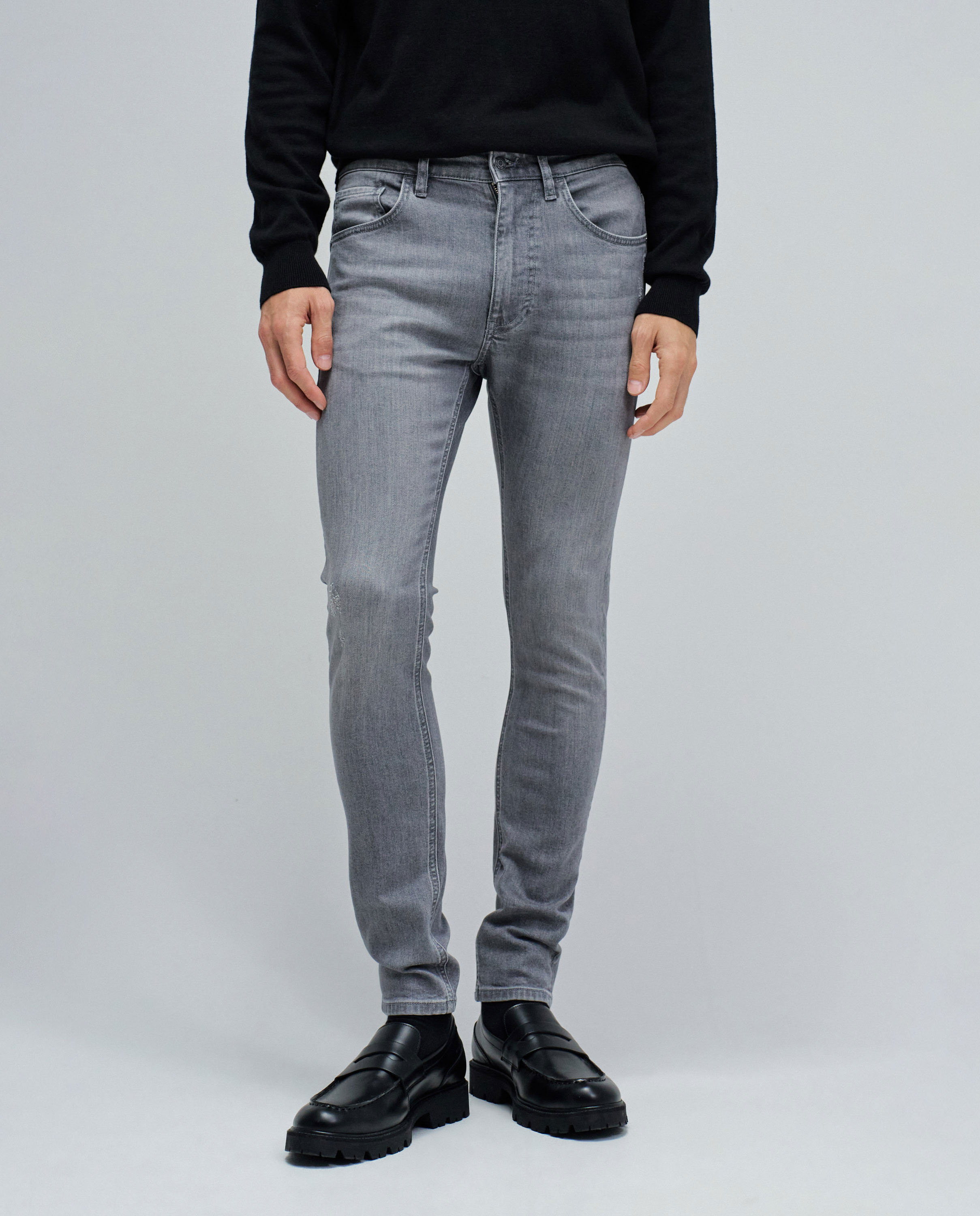 Jeans Skinny com Cinco Bolsos Cinzento-5