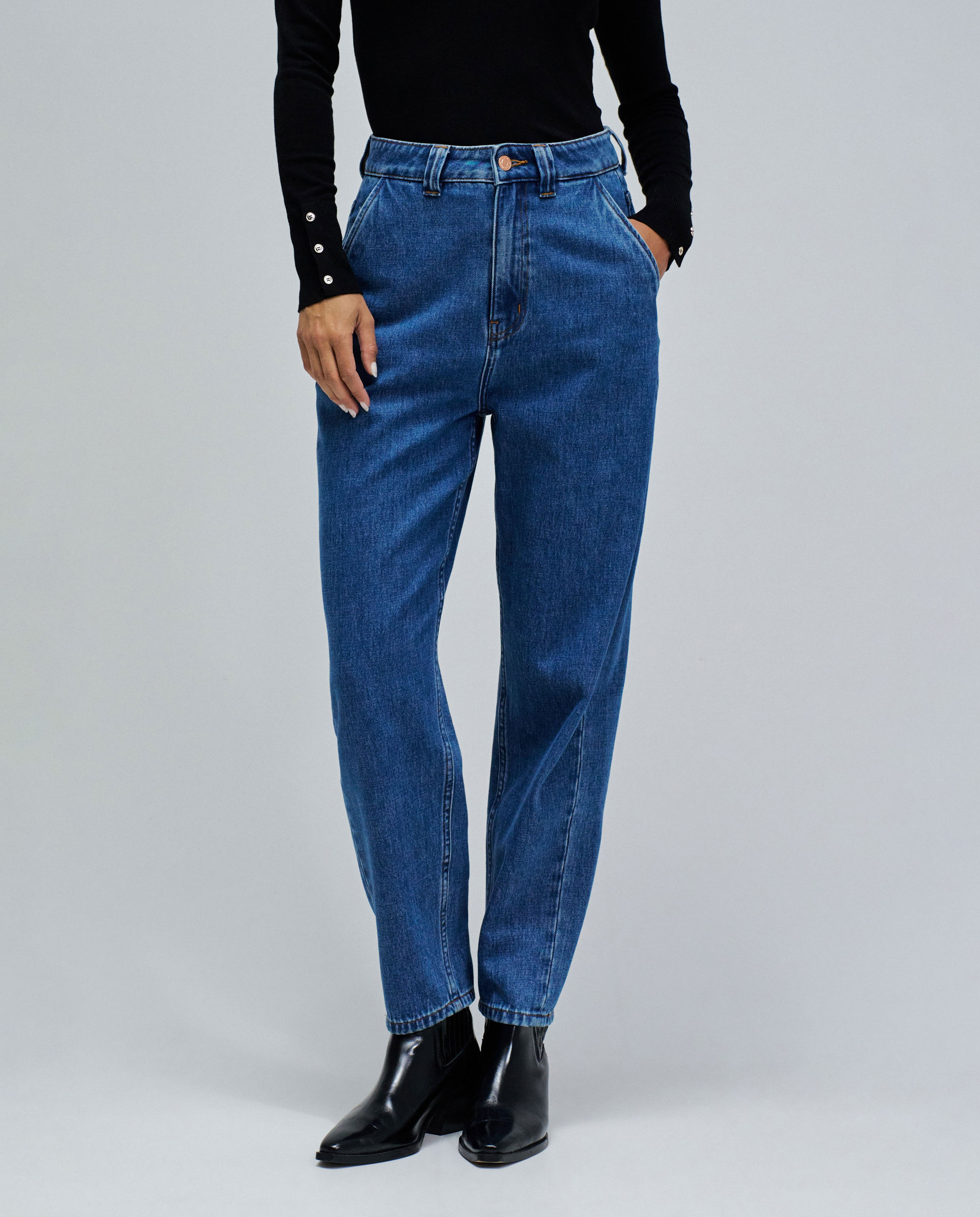 Jeans Slouchy Cropped Slim Azul denim-5