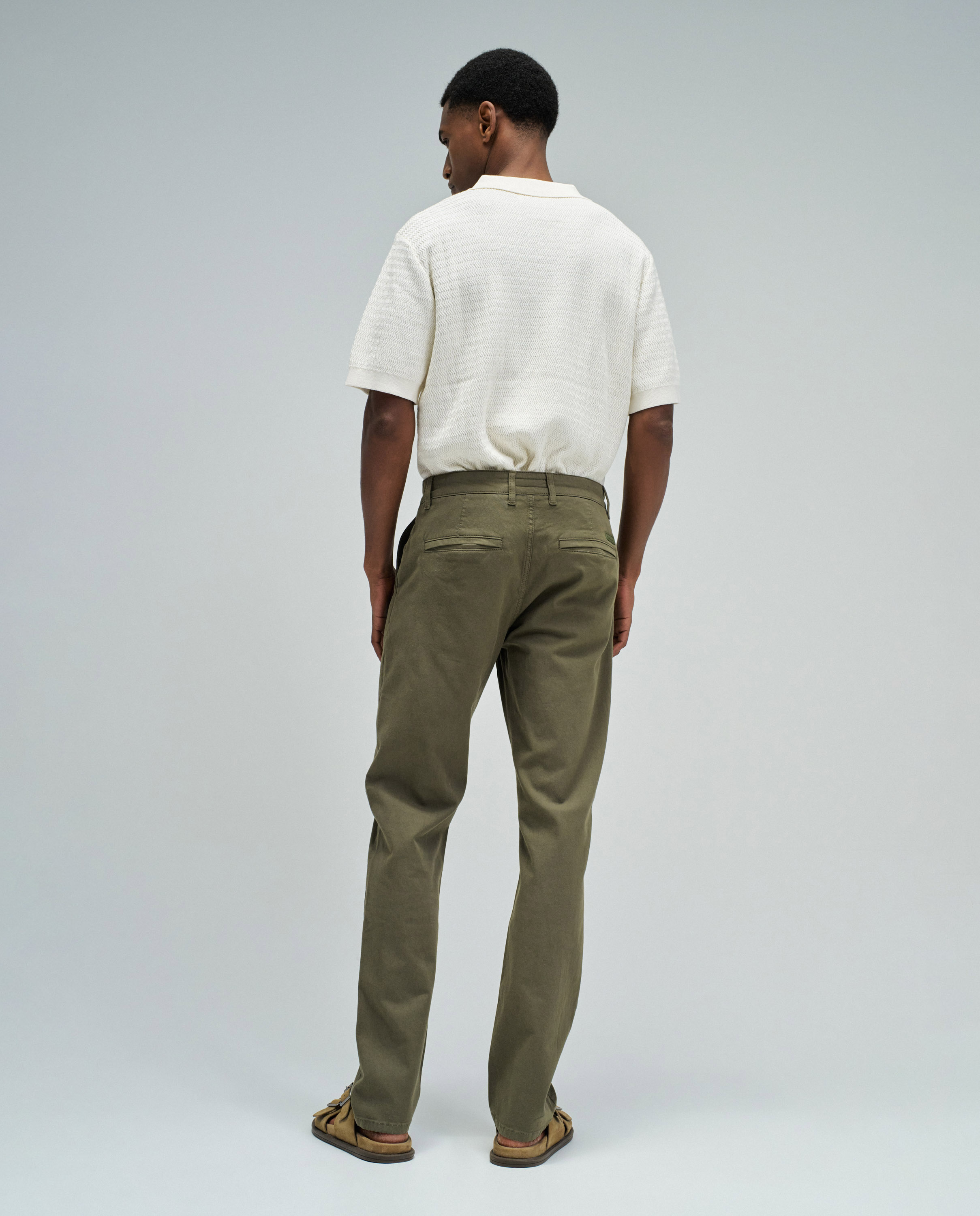 Calças Chino de Perna Slim Verde Azeitona-3