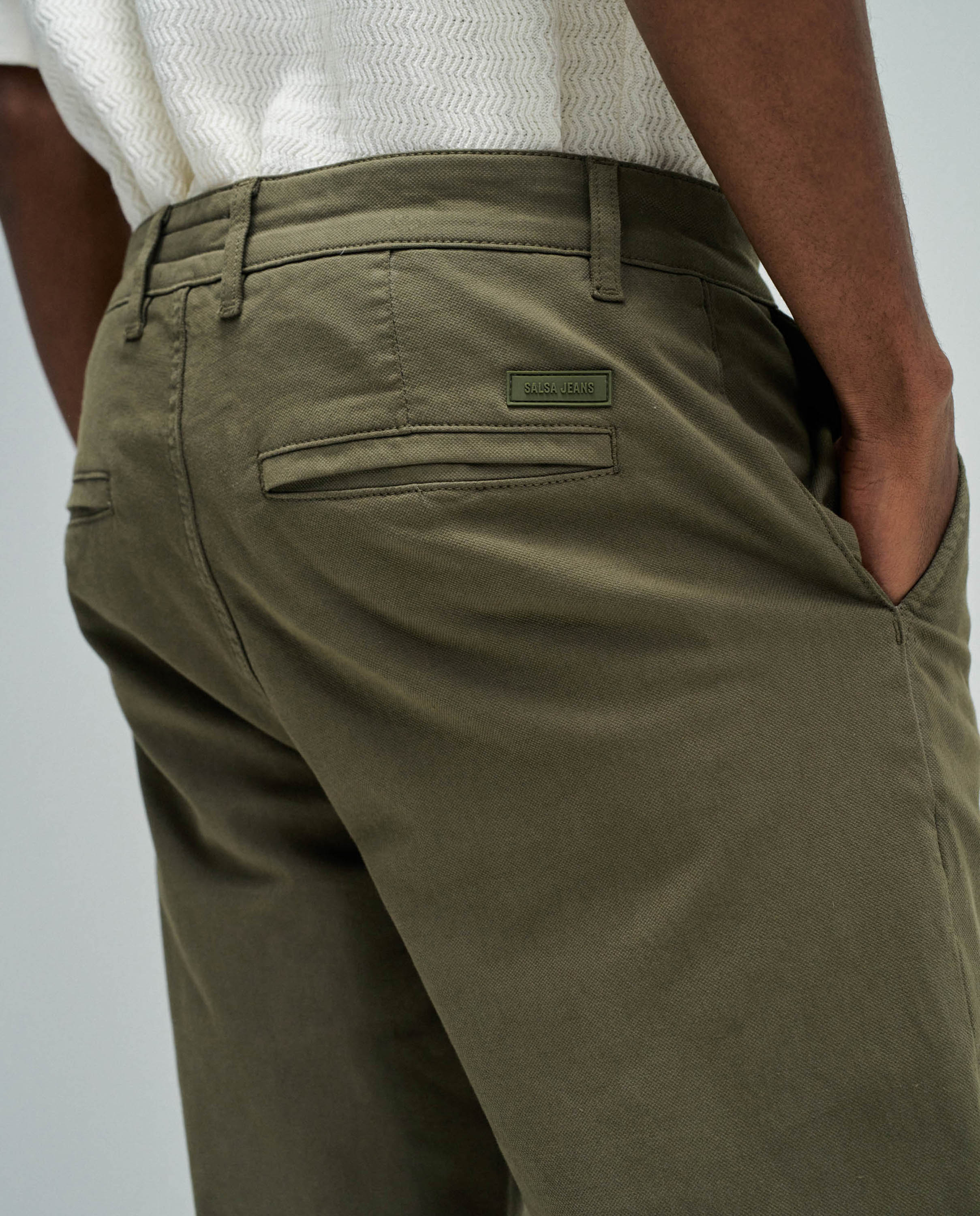 Calças Chino de Perna Slim Verde Azeitona-4