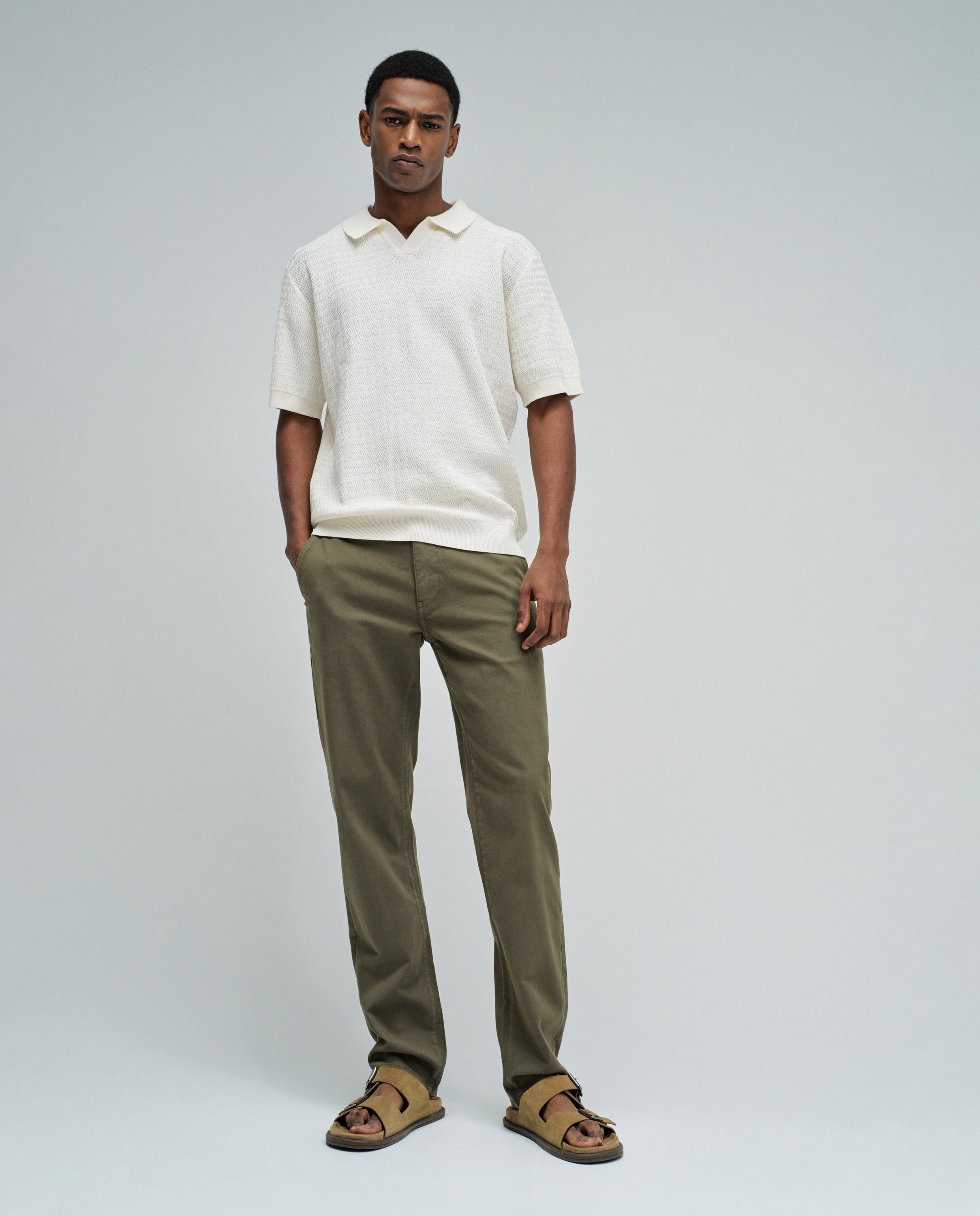 Calças Chino de Perna Slim Verde Azeitona-5