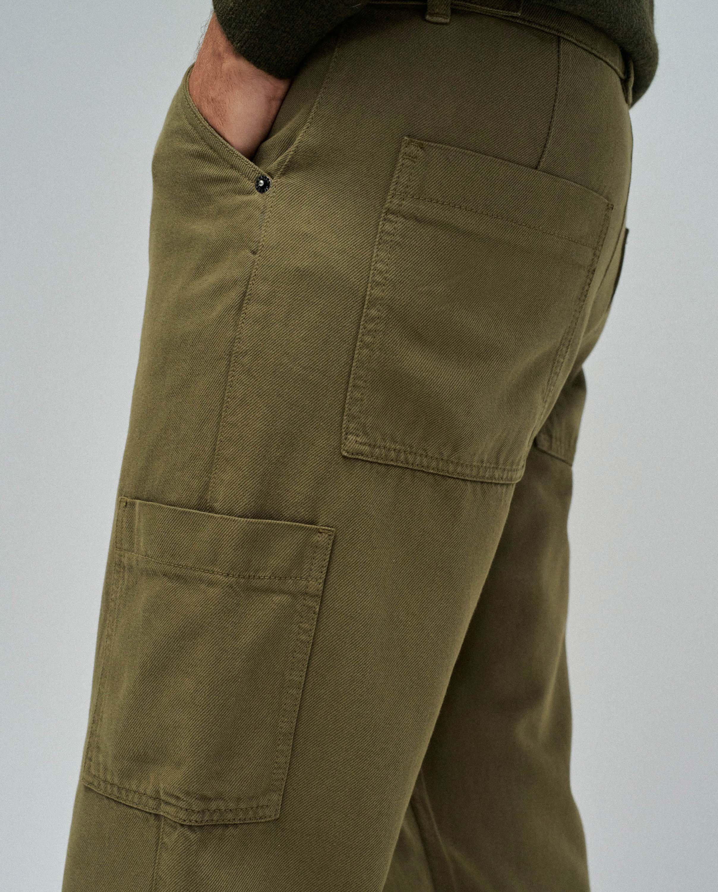 Calças Chino Relaxed Fit com Cintura Ajustável Verde Azeitona-4