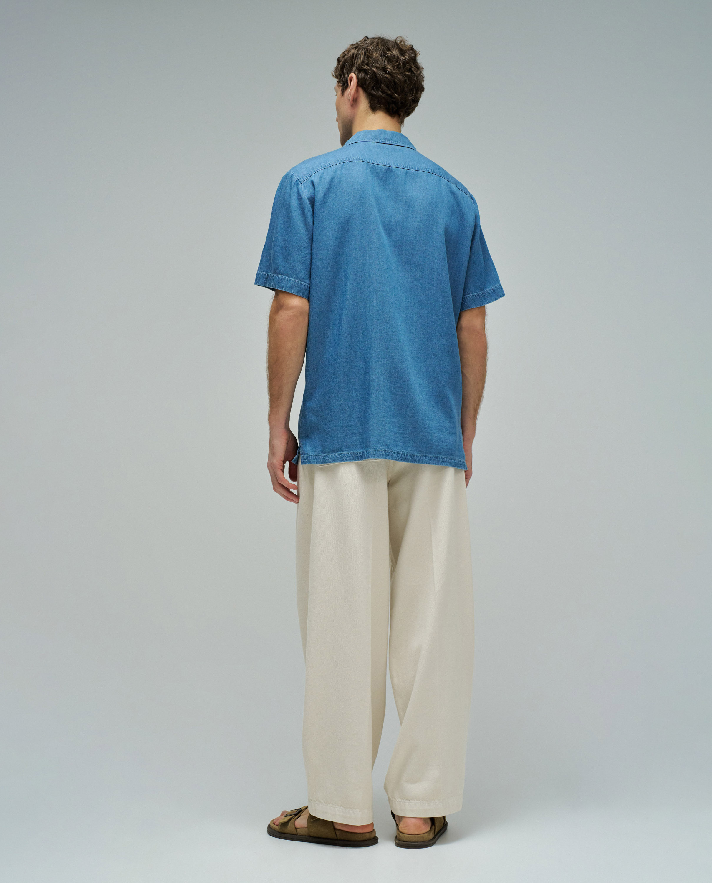 Camisa em Denim Leve Corte Regular Azul-3