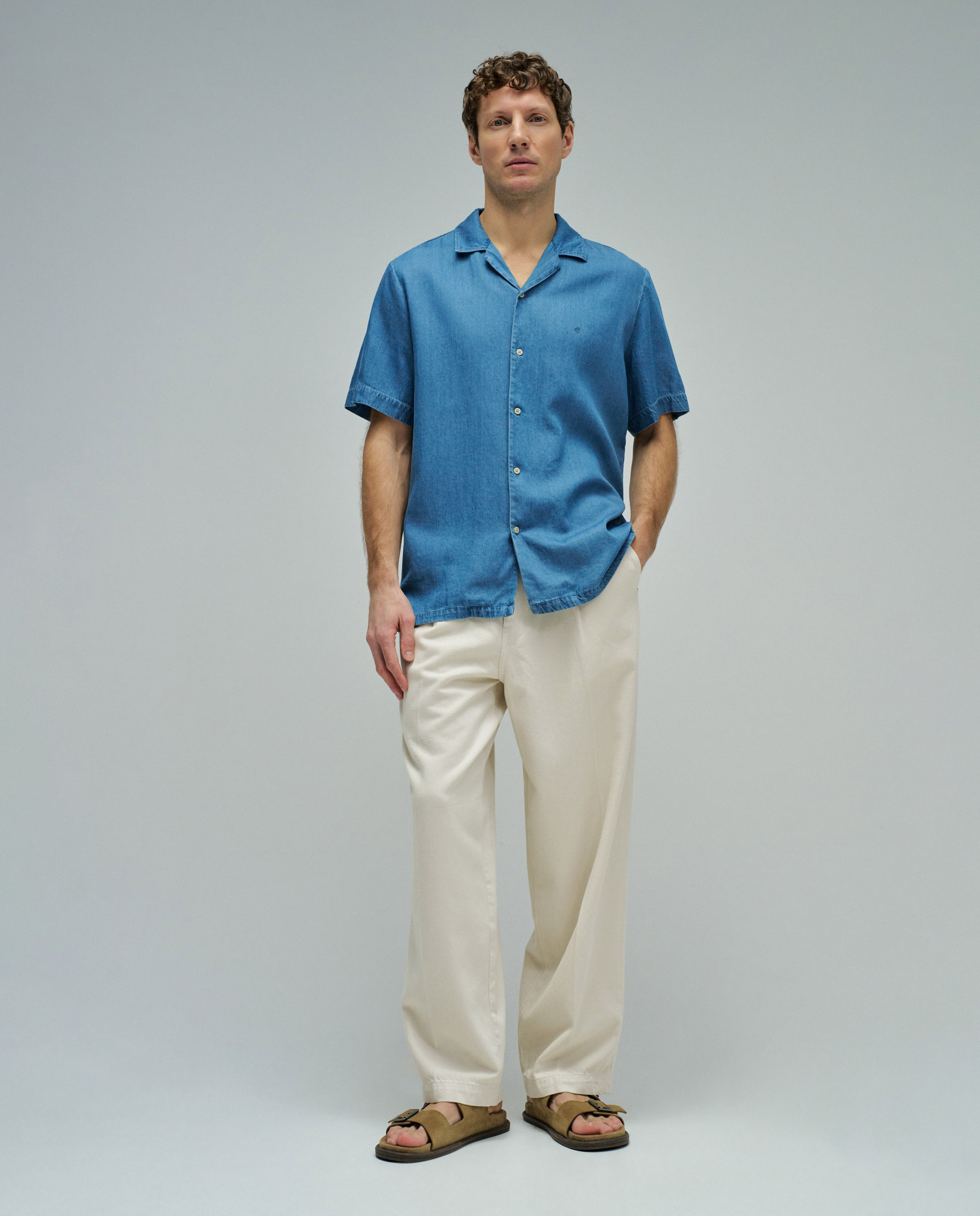 Camisa em Denim Leve Corte Regular Azul-5