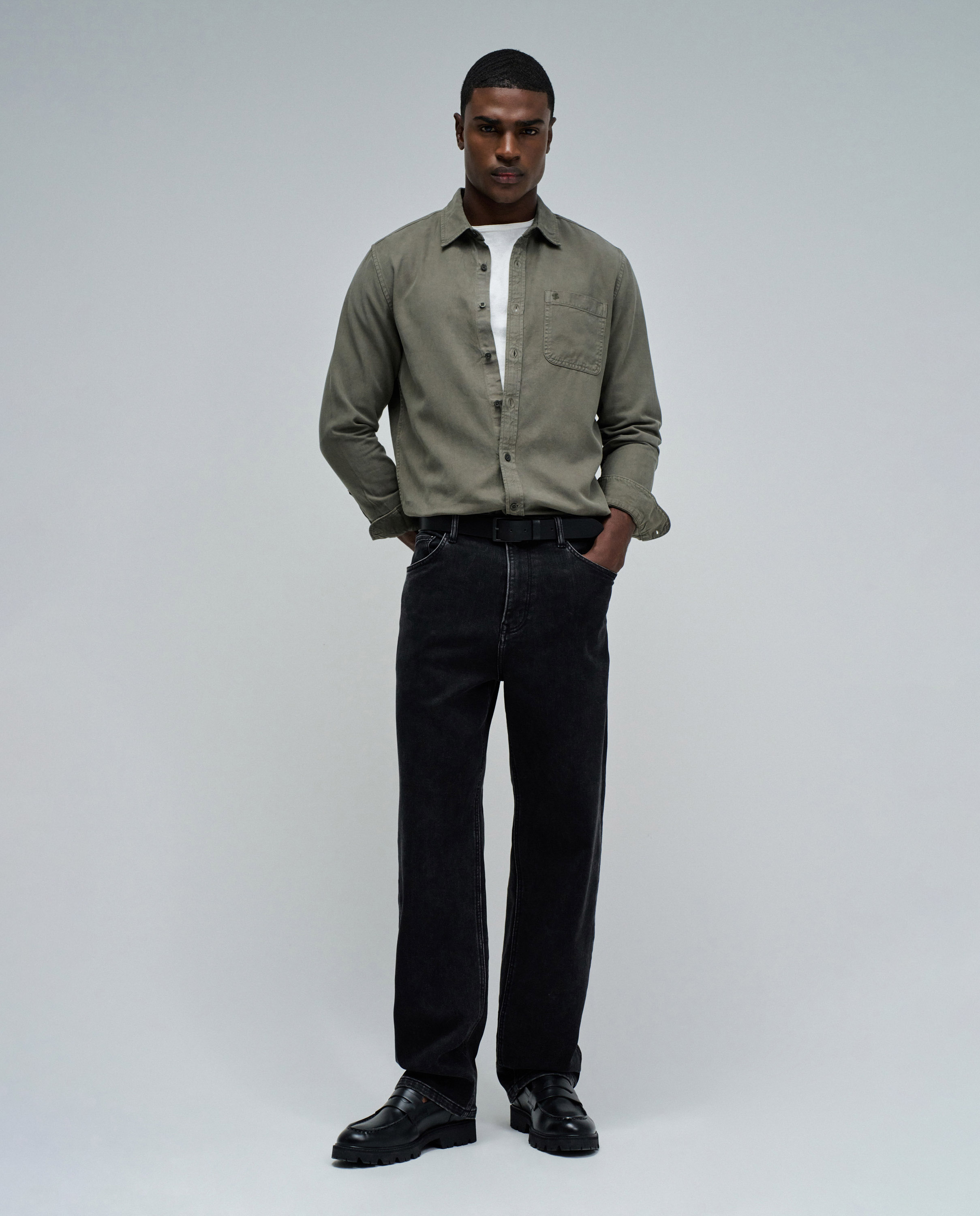 Camisa de Denim Leve Verde-5