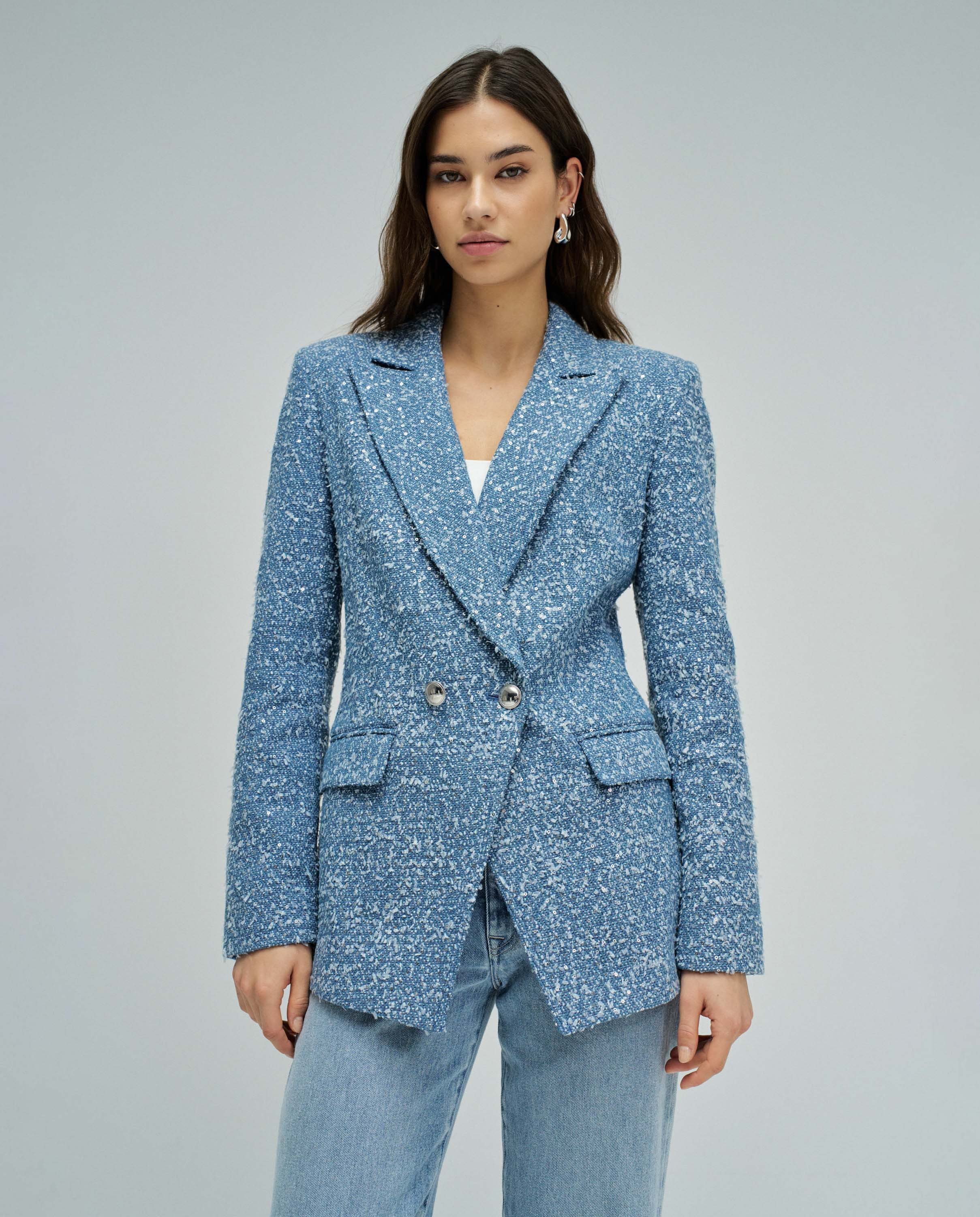 Imagem 0 de Blazer em Denim com Jacquard e Lantejoulas