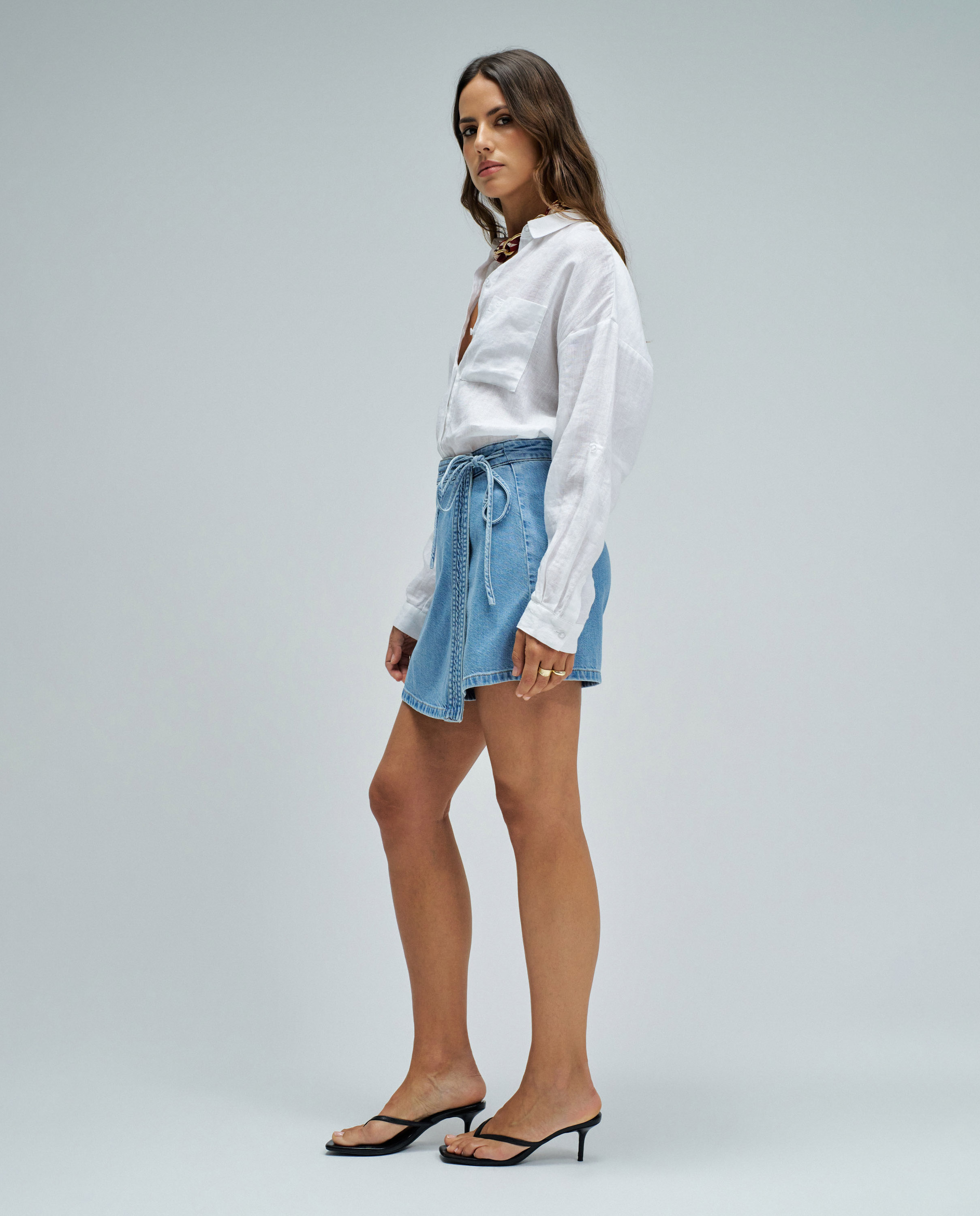 Skort em Lightdenim de Cintura Alta Azul-2
