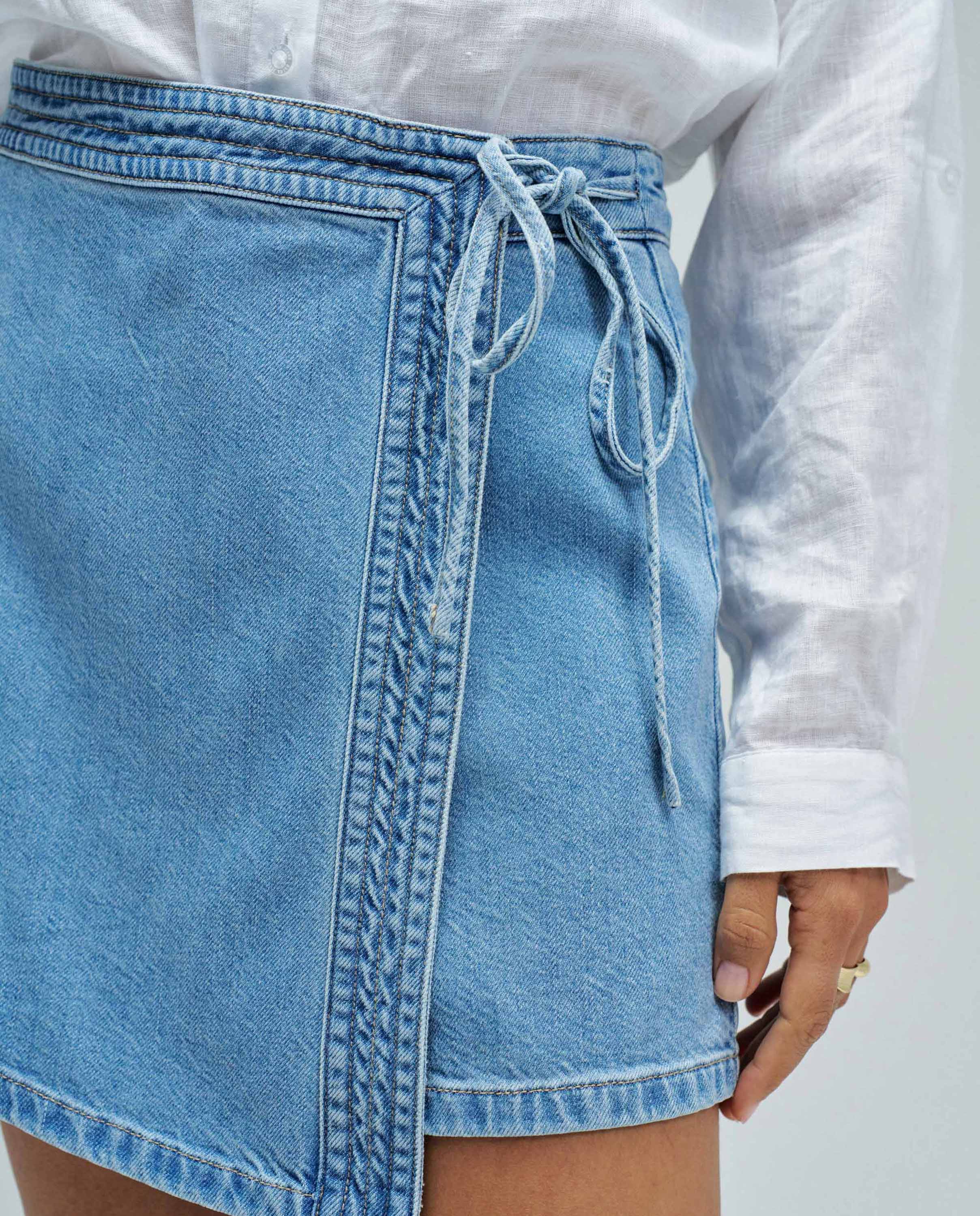 Skort em Lightdenim de Cintura Alta Azul-4