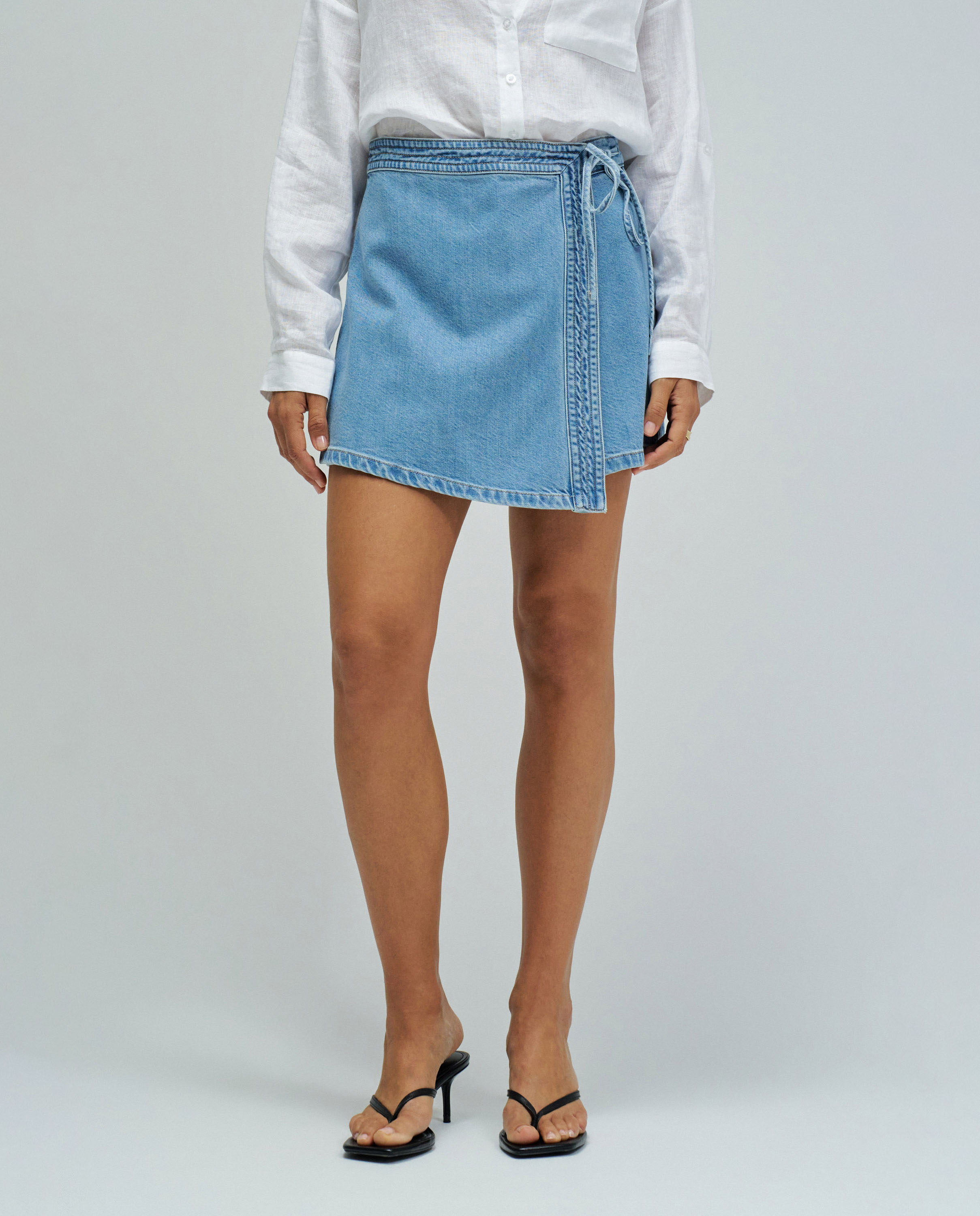 Skort em Lightdenim de Cintura Alta Azul-5