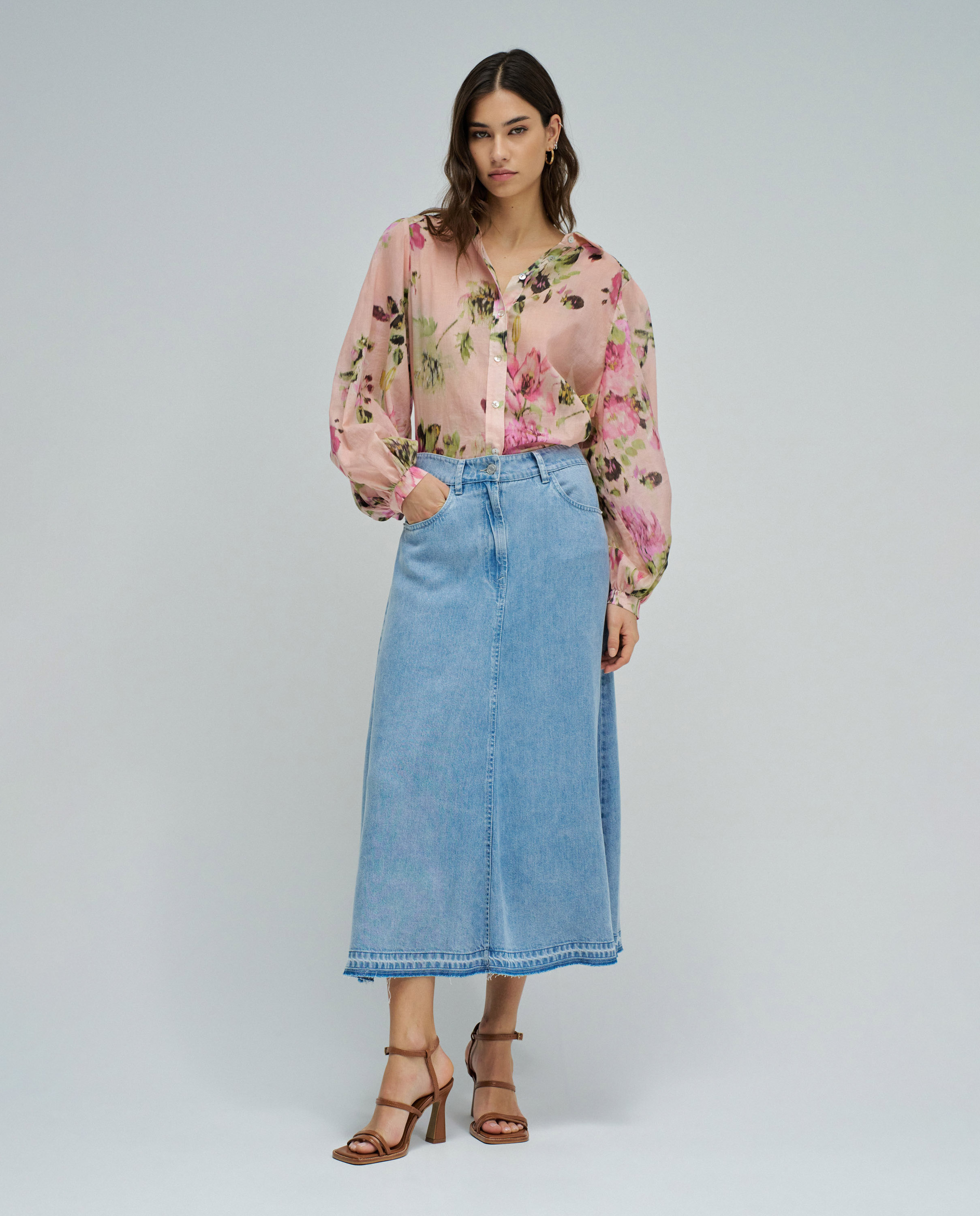 Saia Midi em Lightdenim Azul-5