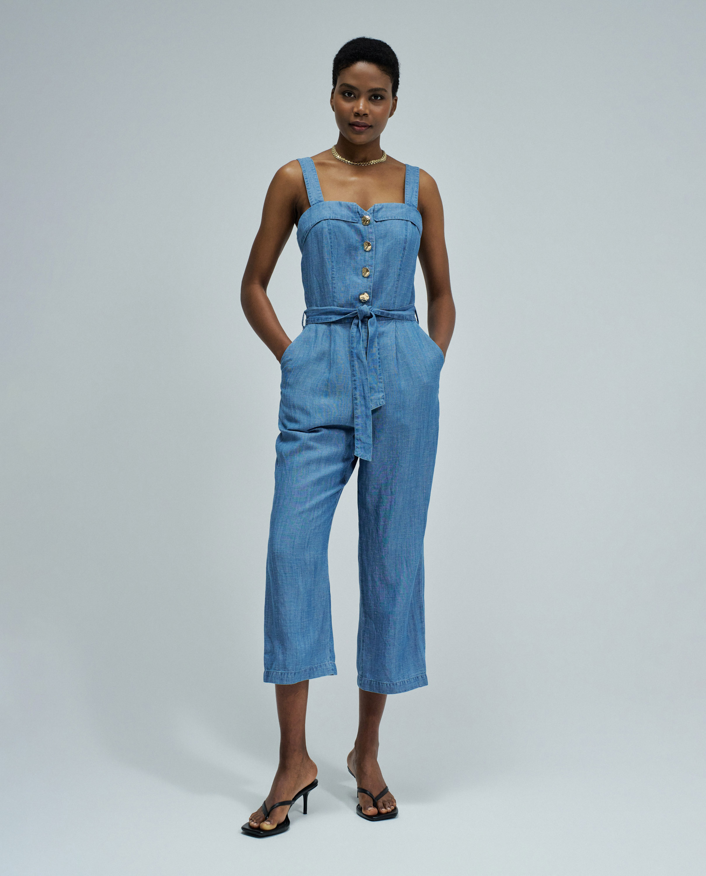 Macacão em Lightdenim com Linho Azul-5