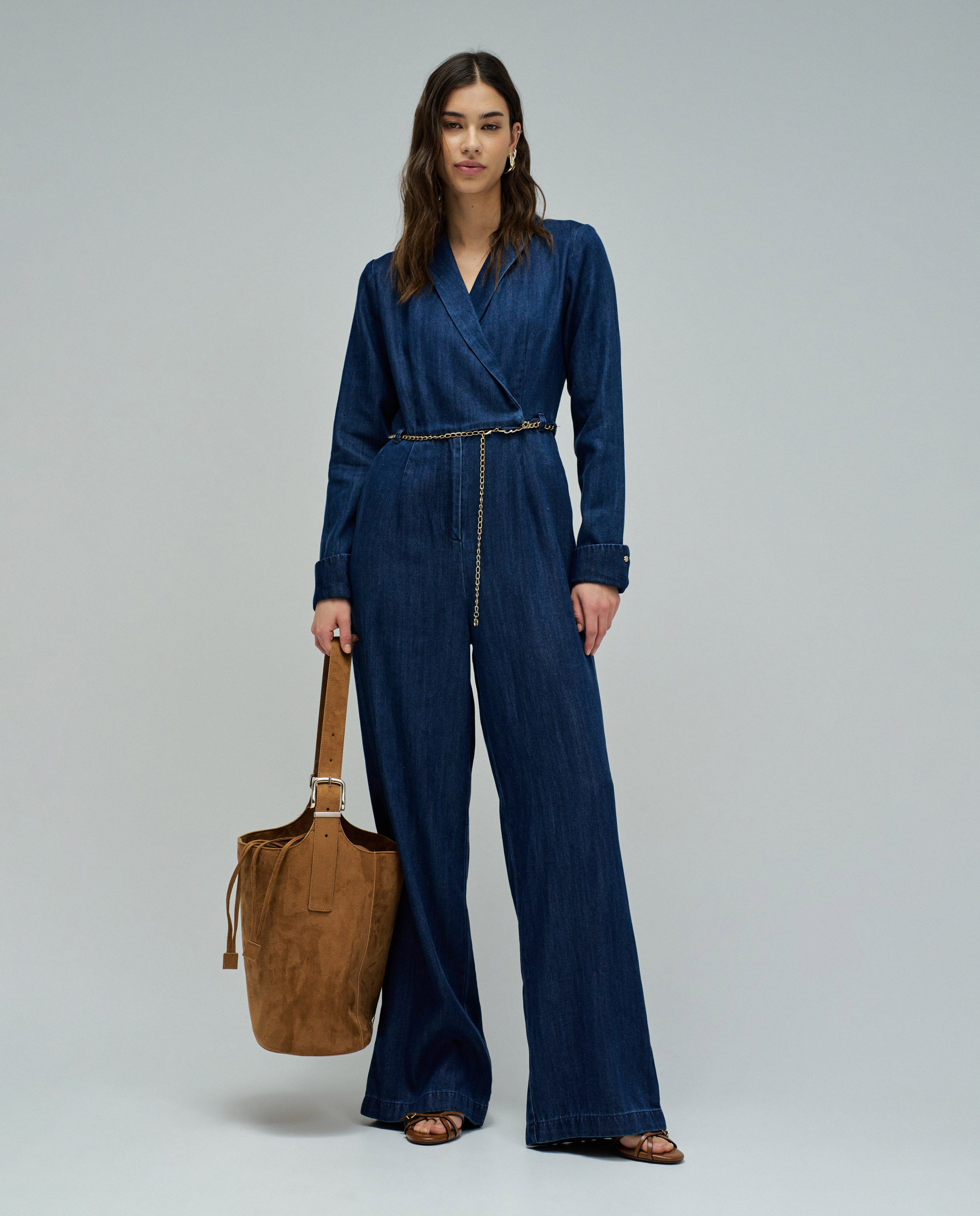 Imagem 0 de Macacão em Light Denim com Perna Wide