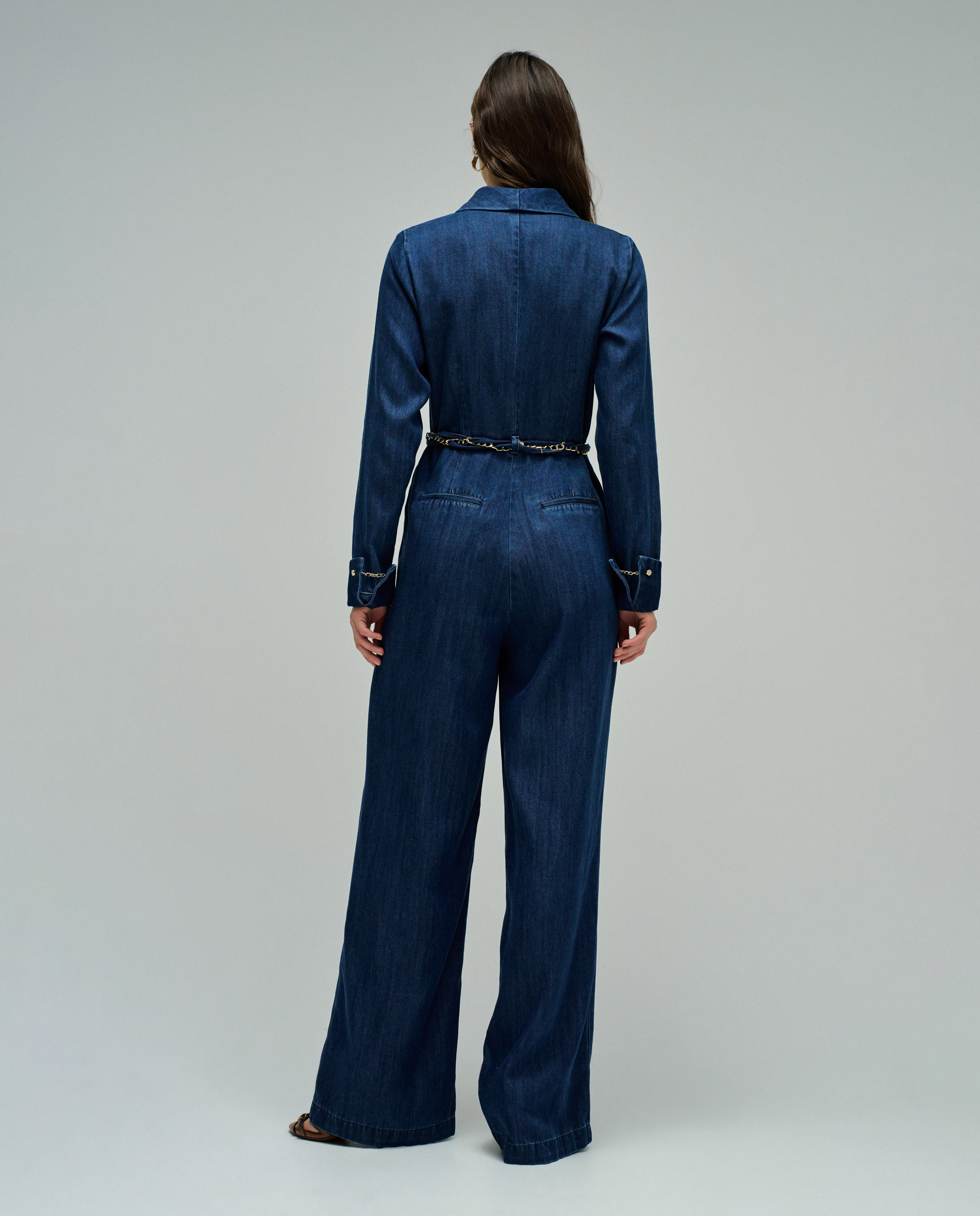 Macacão em Light Denim com Perna Wide Azul-escuro-3