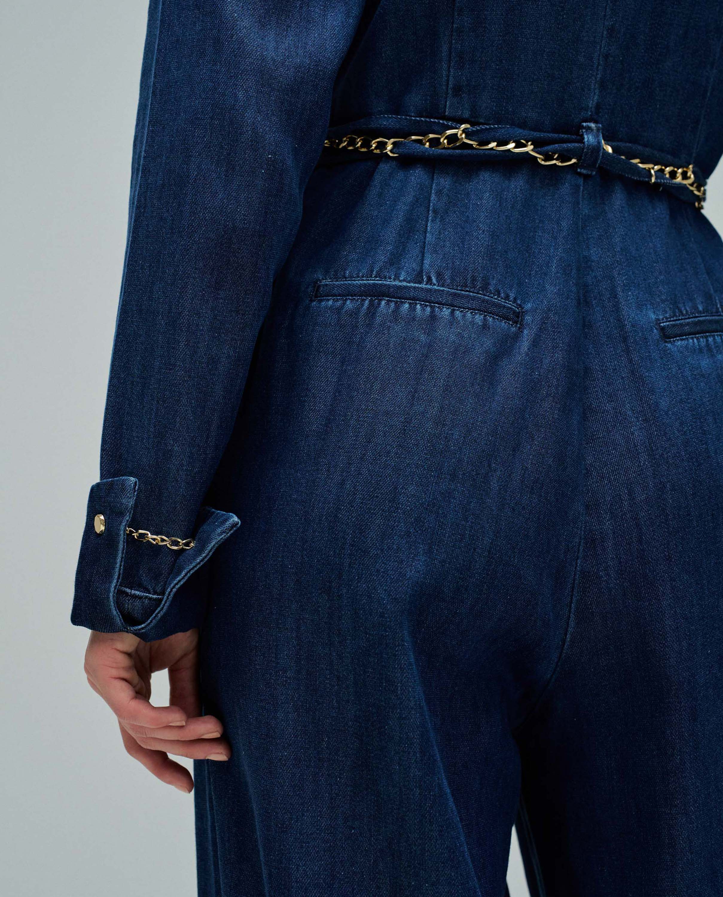 Macacão em Light Denim com Perna Wide Azul-escuro-4