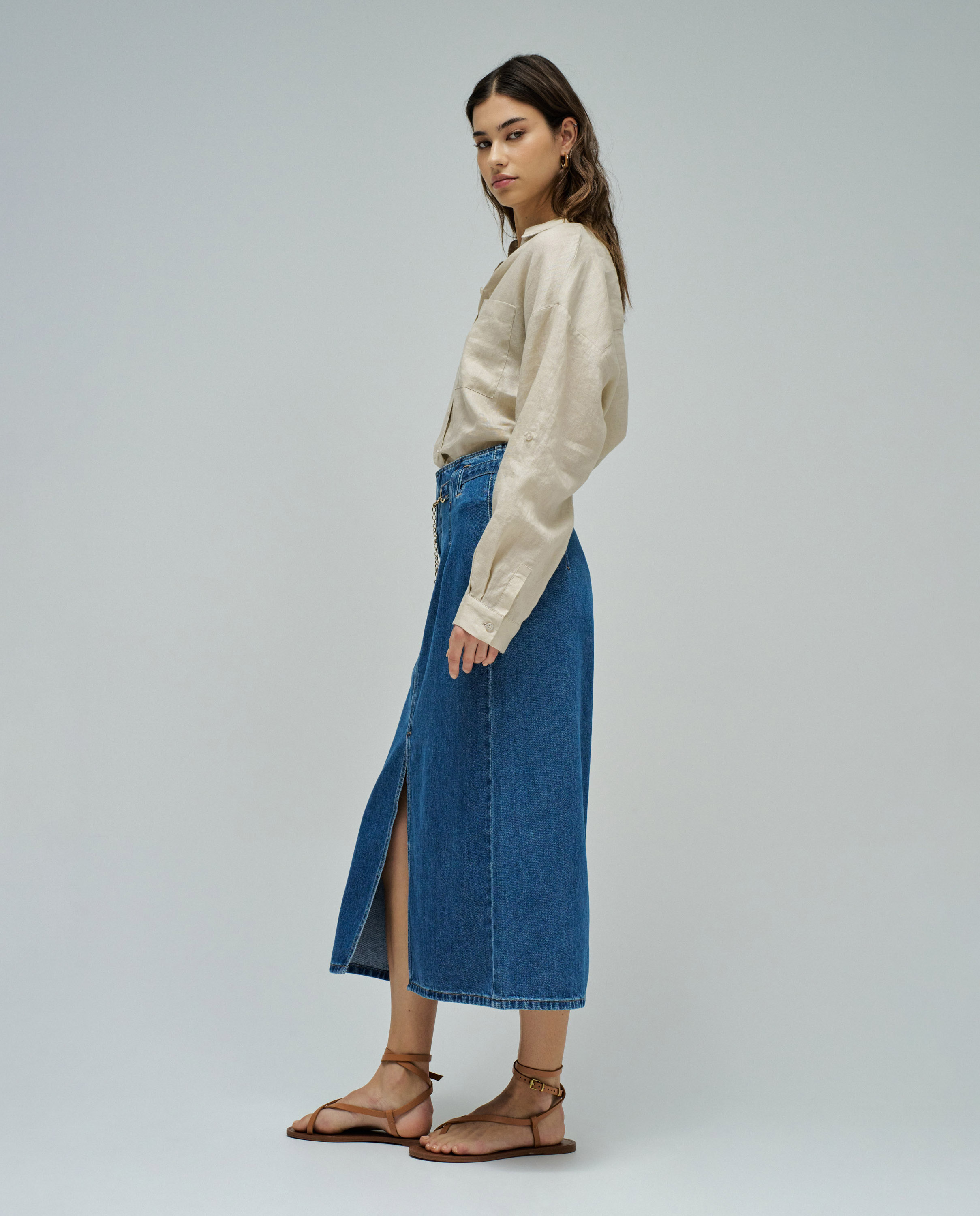 Saia Midi em Denim Azul denim-2